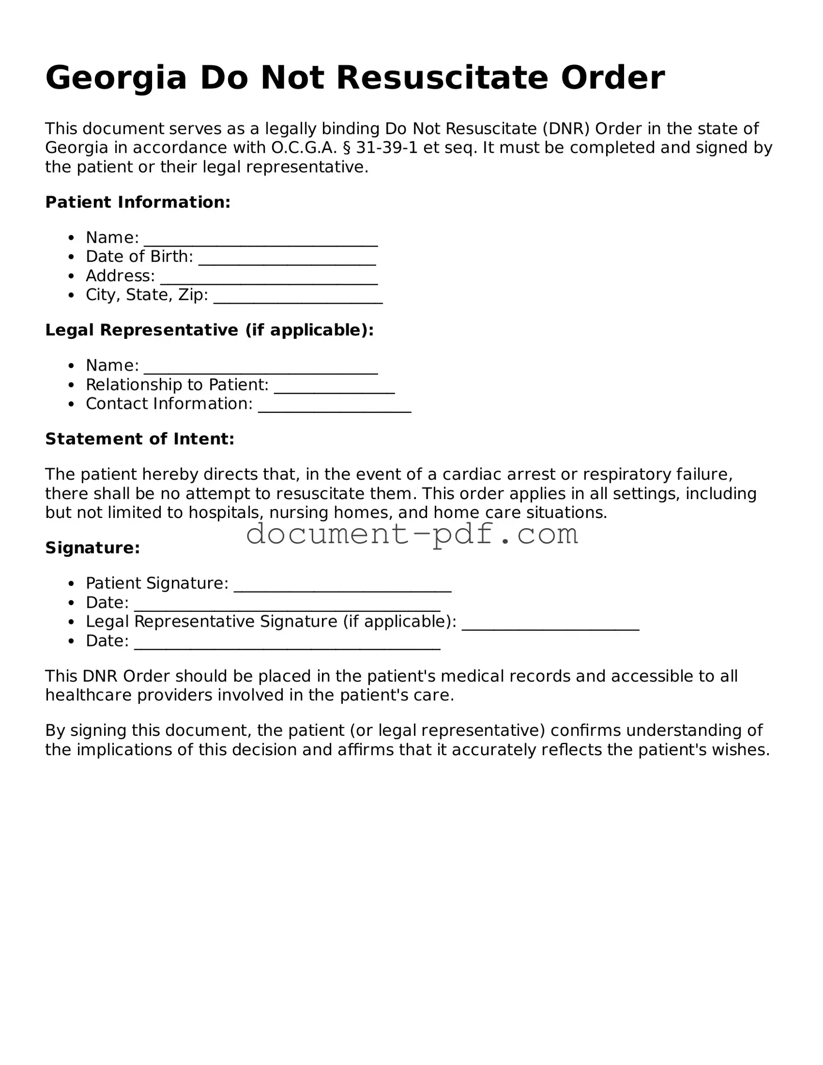 Attorney-Verified Georgia Do Not Resuscitate Order Template