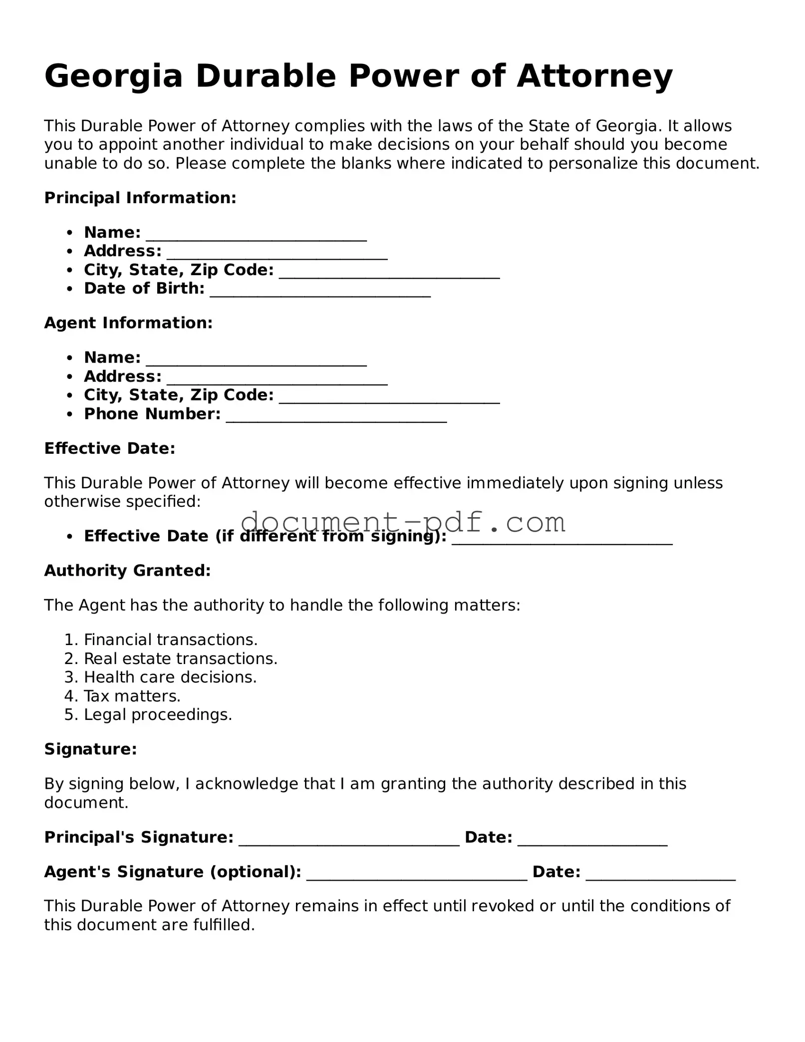 Attorney-Verified Georgia Durable Power of Attorney Template