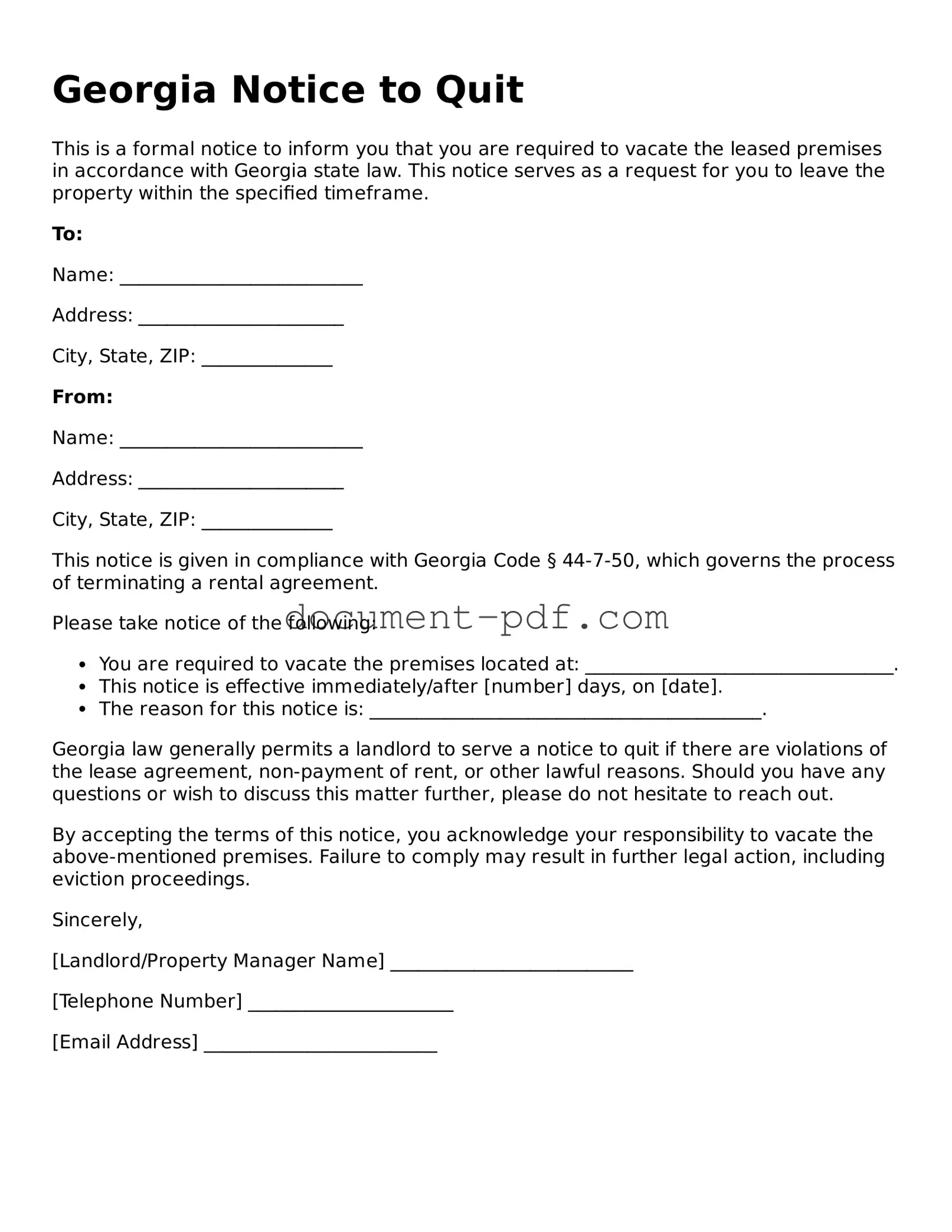 Attorney-Verified Georgia Notice to Quit Template