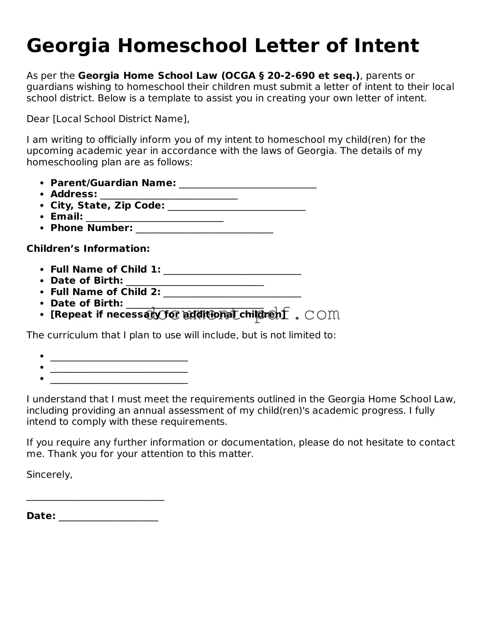 Attorney-Verified Georgia Homeschool Letter of Intent Template