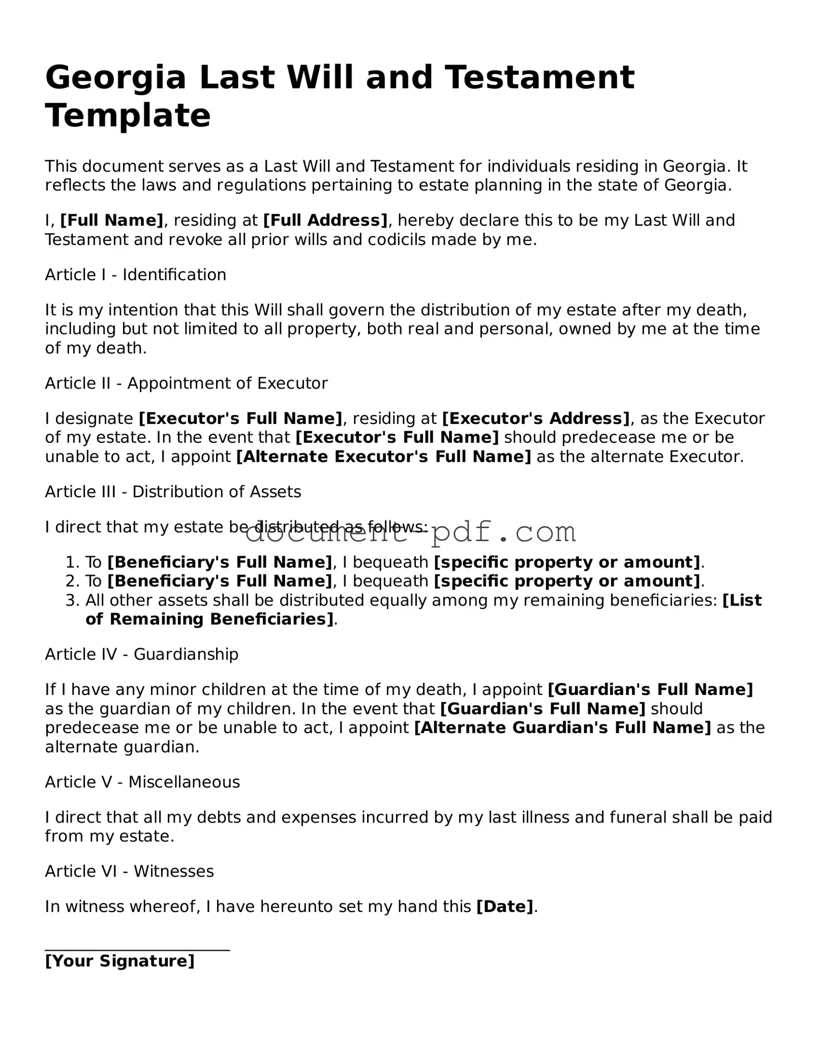 Attorney-Verified Georgia Last Will and Testament Template