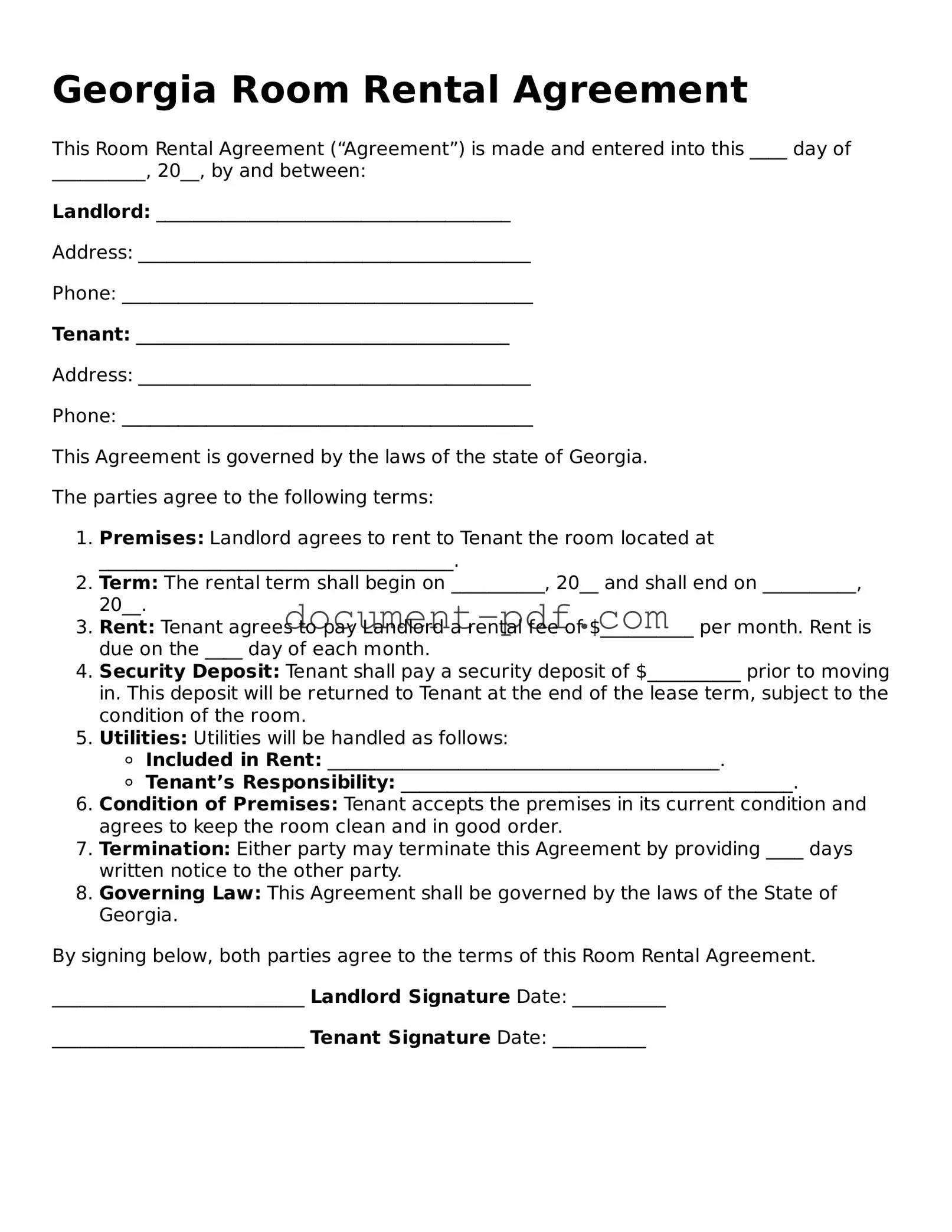 Attorney-Verified Georgia Room Rental Agreement Template