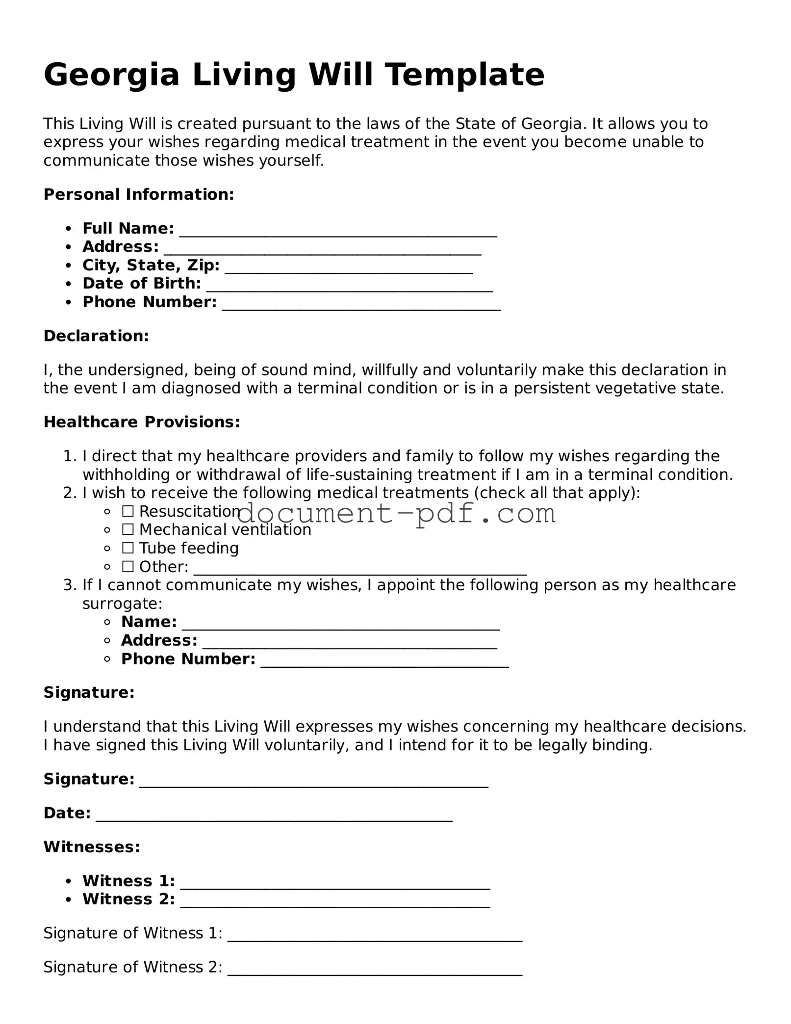 Attorney-Verified Georgia Living Will Template