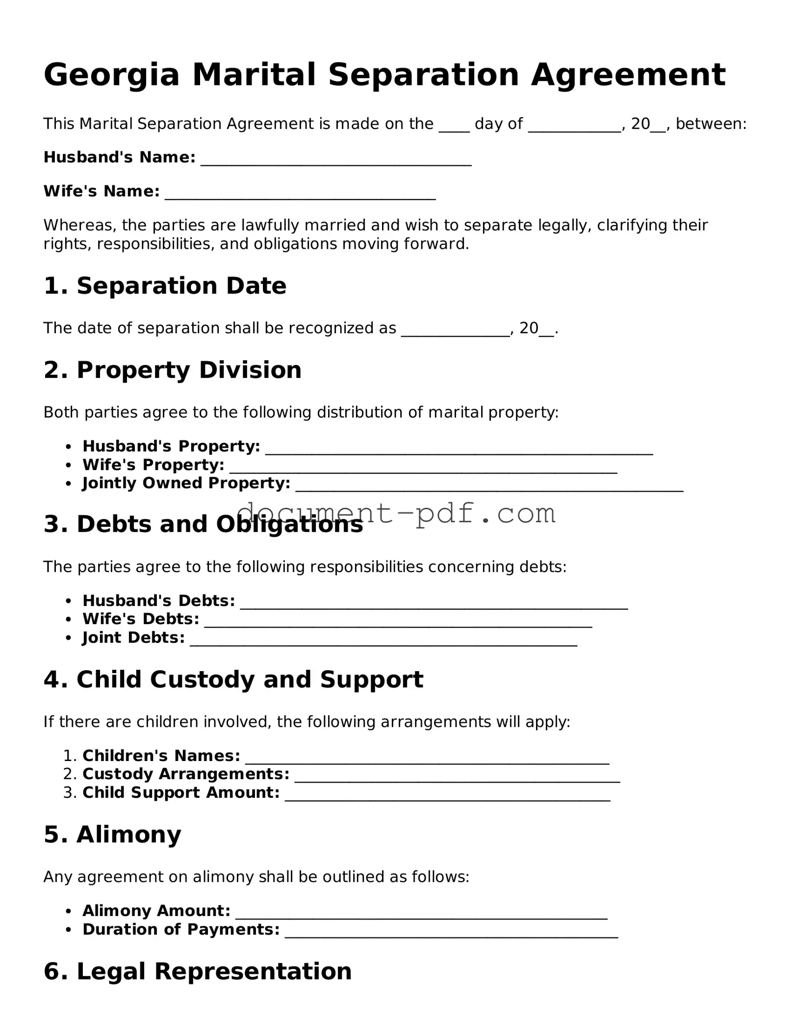 Attorney-Verified Georgia Marital Separation Agreement Template