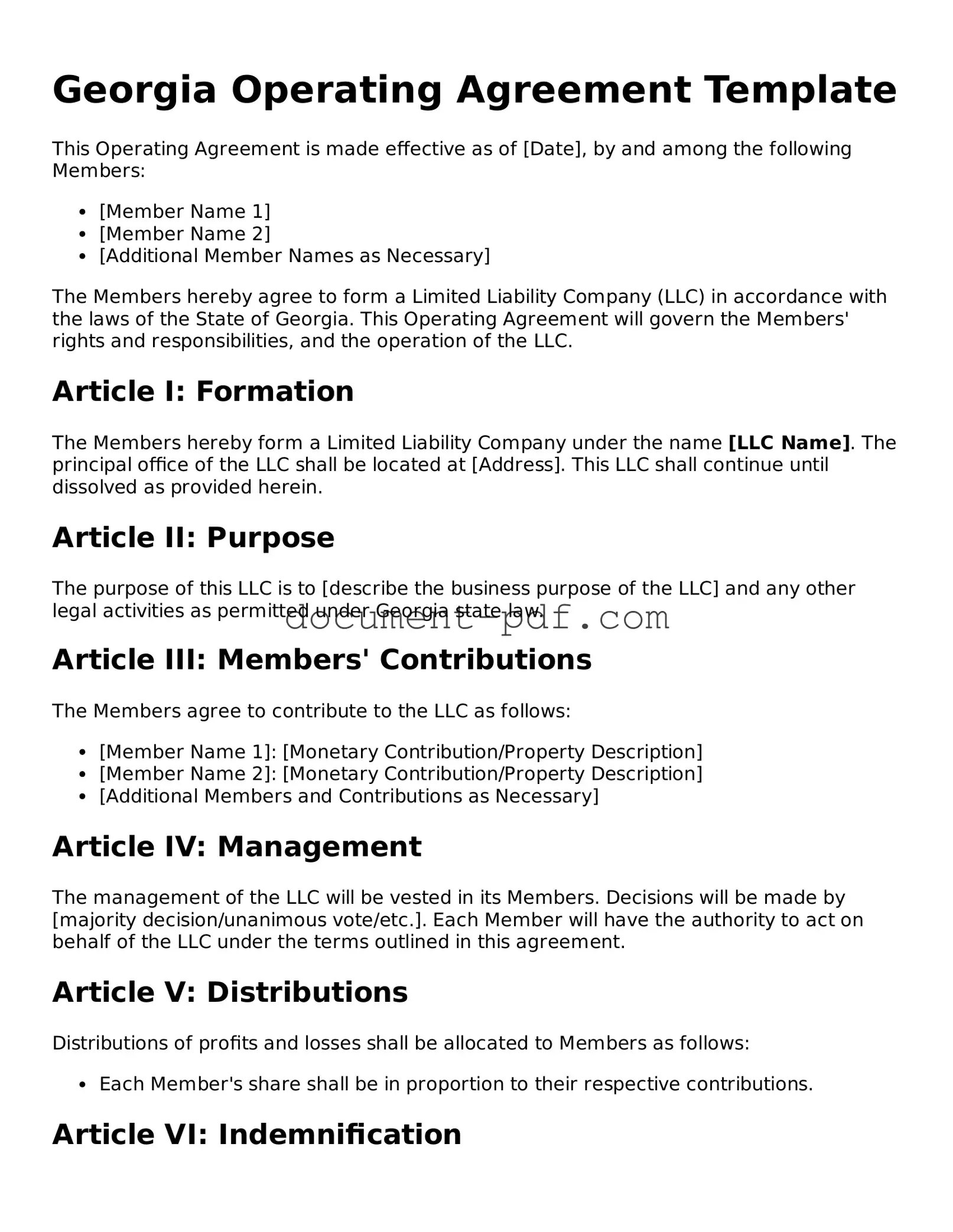 Attorney-Verified Georgia Operating Agreement Template