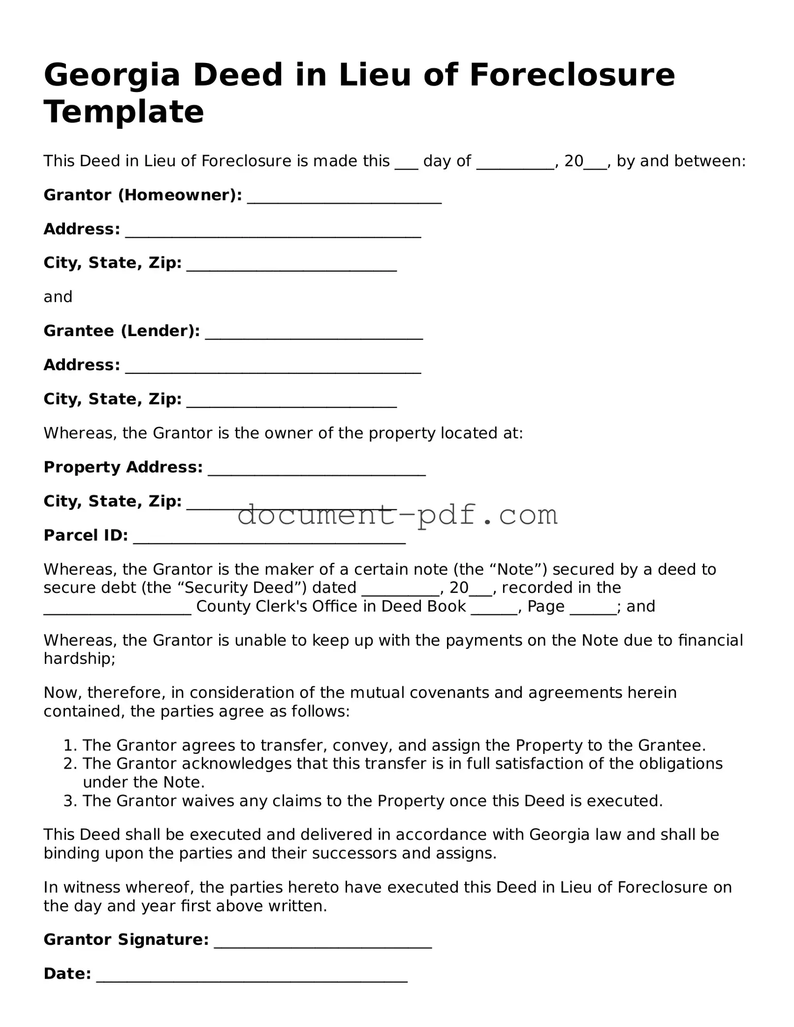 Attorney-Verified Georgia Deed in Lieu of Foreclosure Template