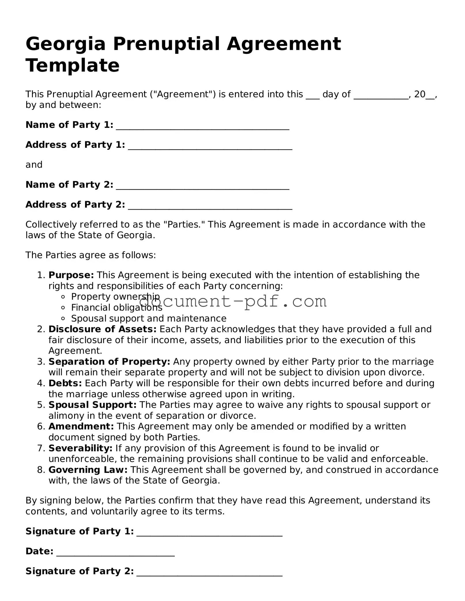 Attorney-Verified Georgia Prenuptial Agreement Template