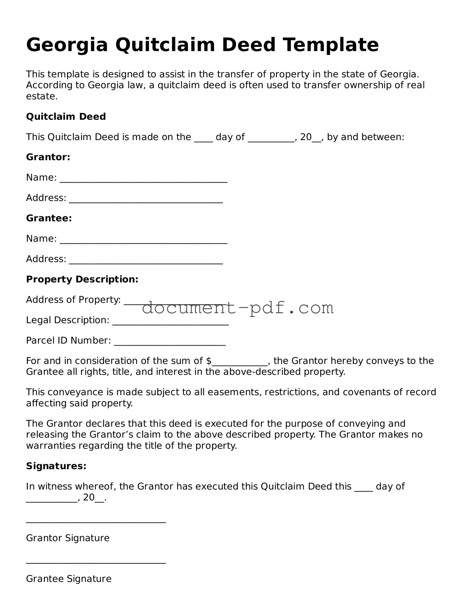 Attorney-Verified Georgia Quitclaim Deed Template