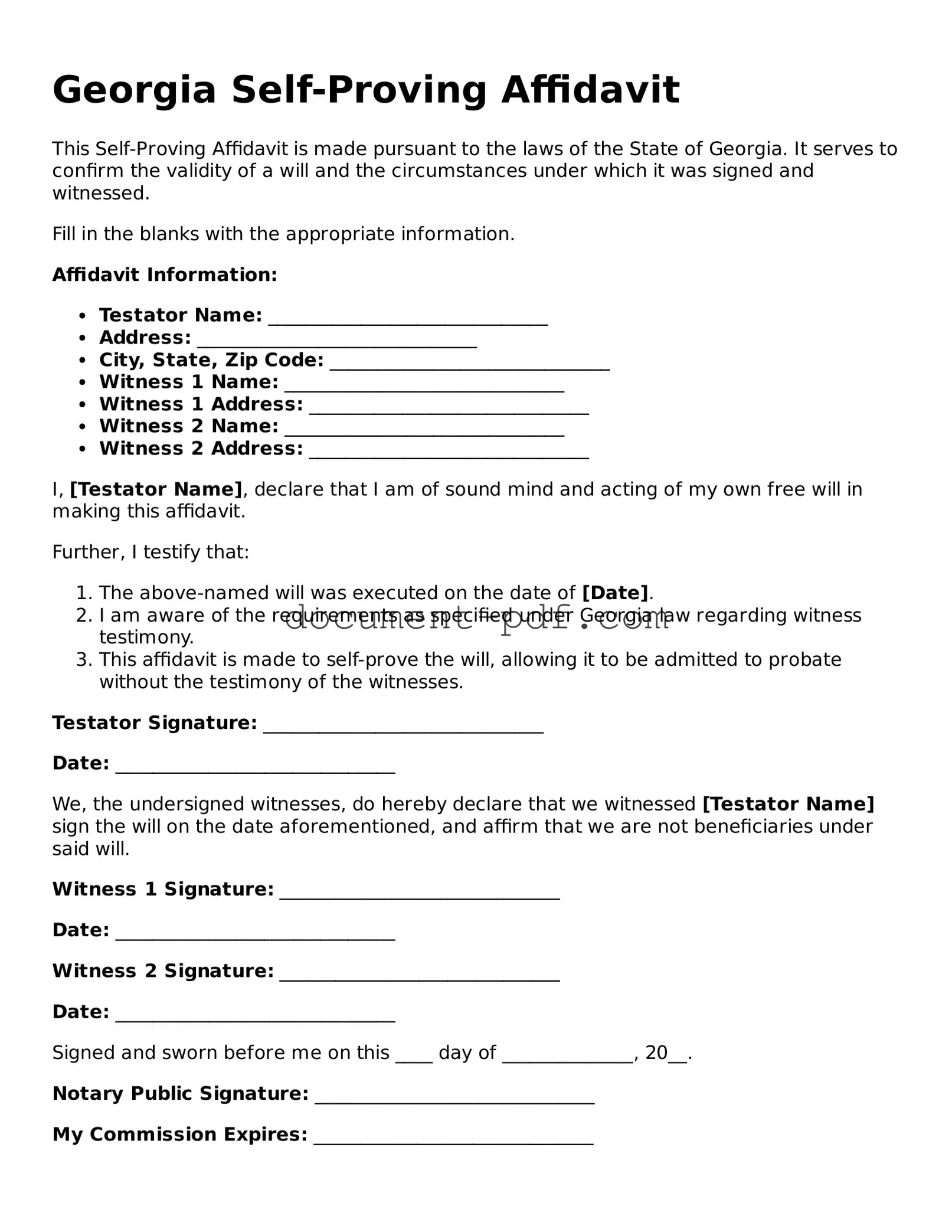 Attorney-Verified Georgia Self-Proving Affidavit Template