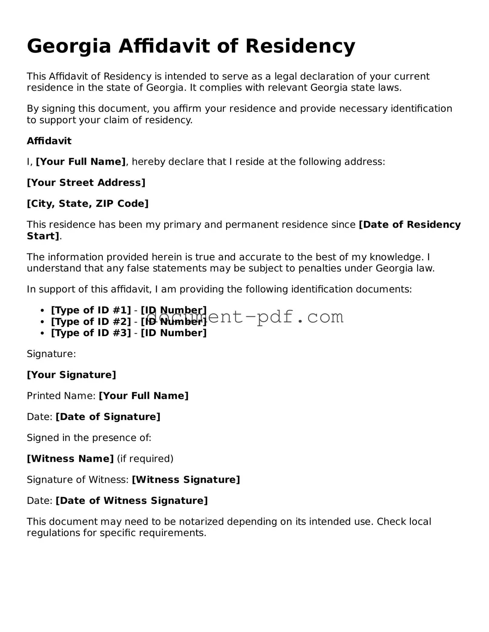 Attorney-Verified Georgia Affidavit of Residency Template