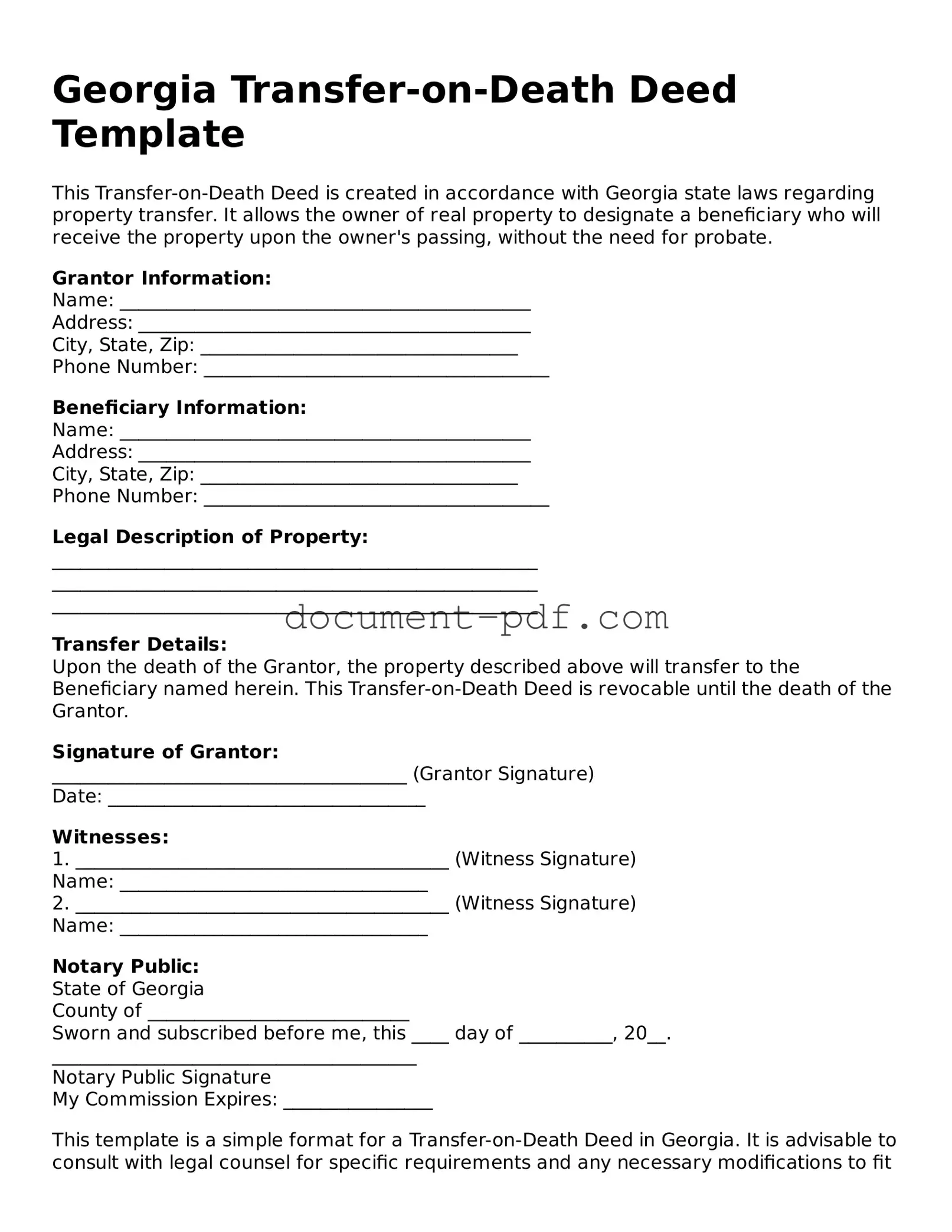 Attorney-Verified Georgia Transfer-on-Death Deed Template