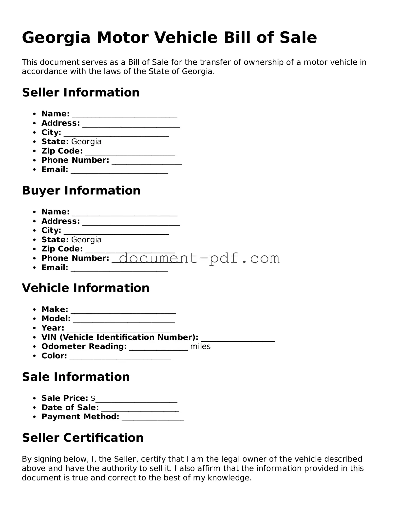 Attorney-Verified Georgia Motor Vehicle Bill of Sale Template
