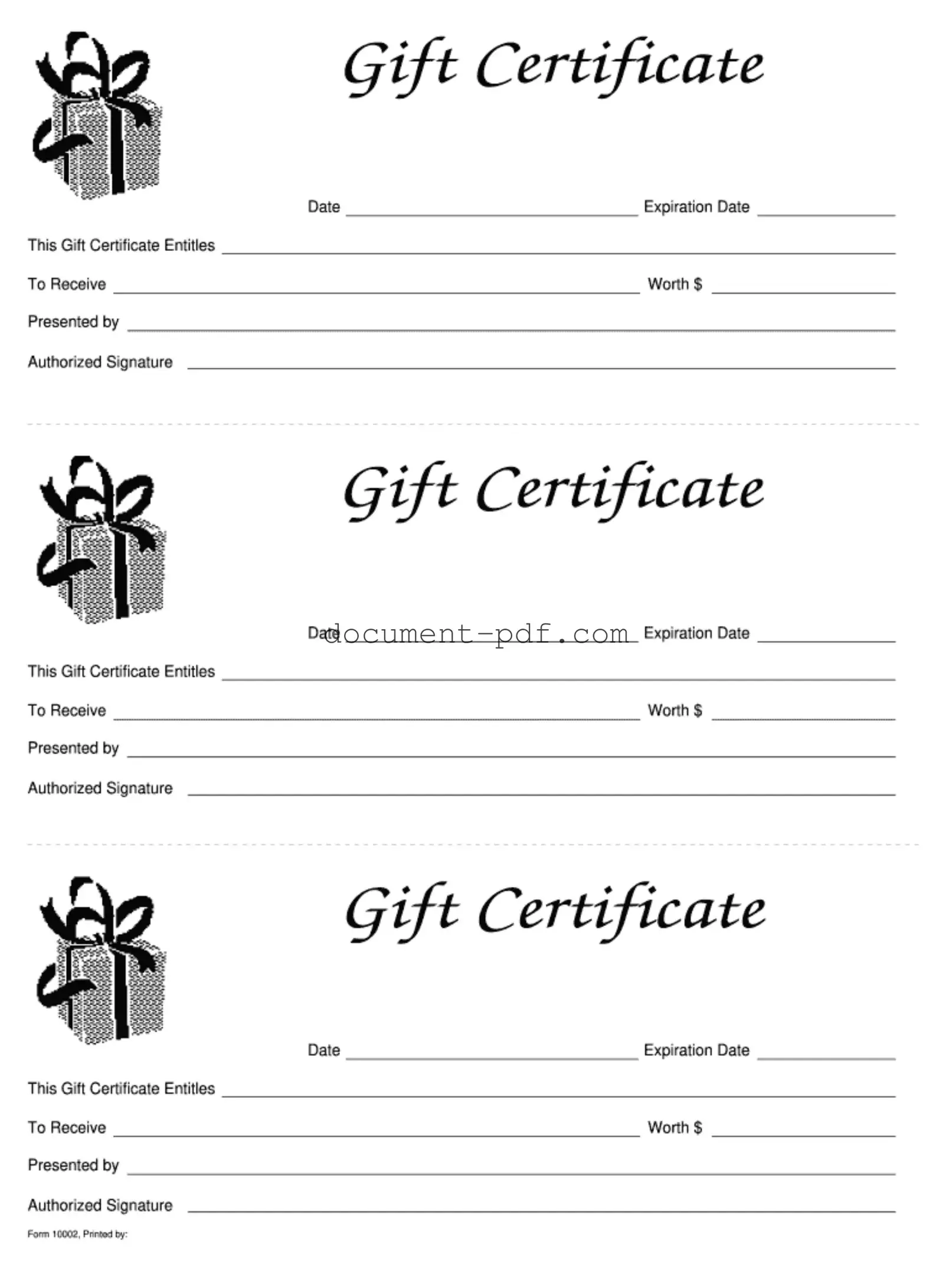 Blank Gift Certificate PDF Form