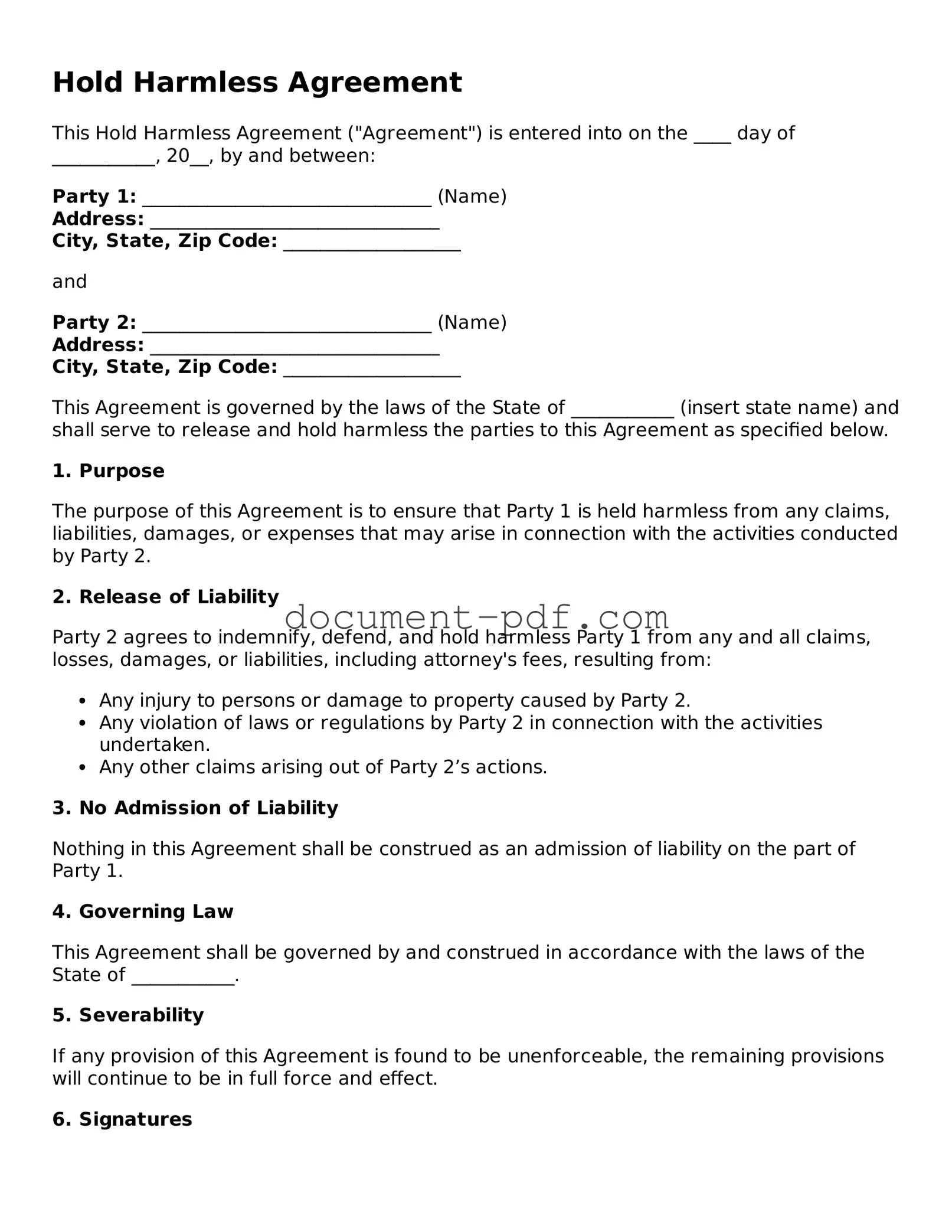 Attorney-Approved Hold Harmless Agreement Document