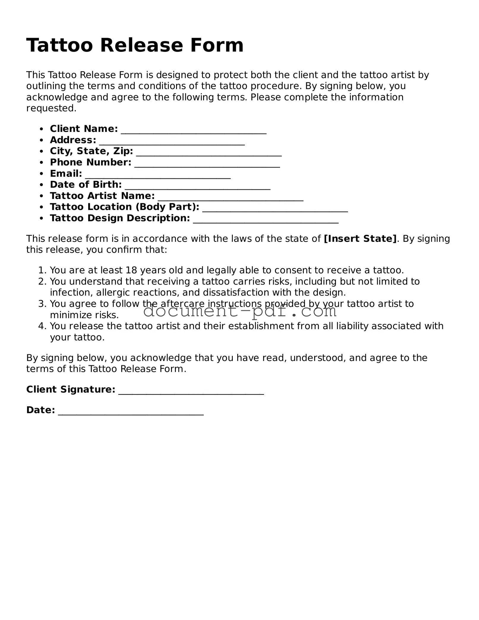 Attorney-Approved Tattoo Release Document