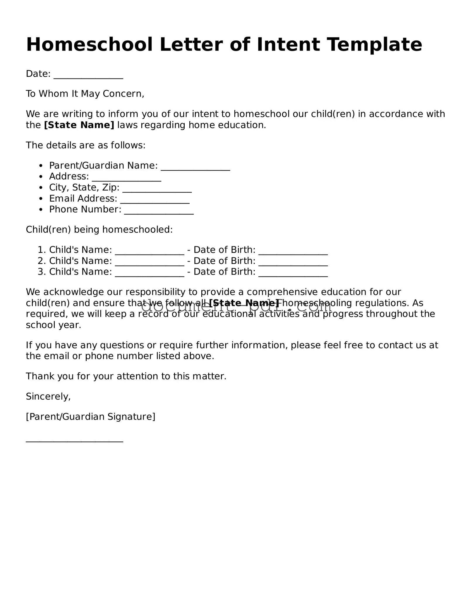 Attorney-Approved Homeschool Letter of Intent Document