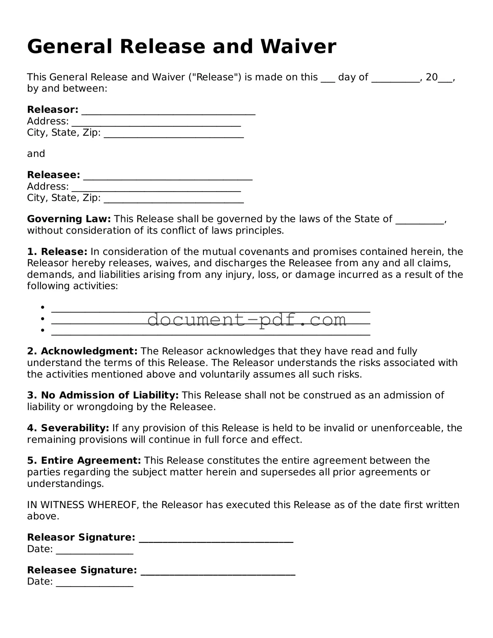 Attorney-Approved General Release and Waiver Document
