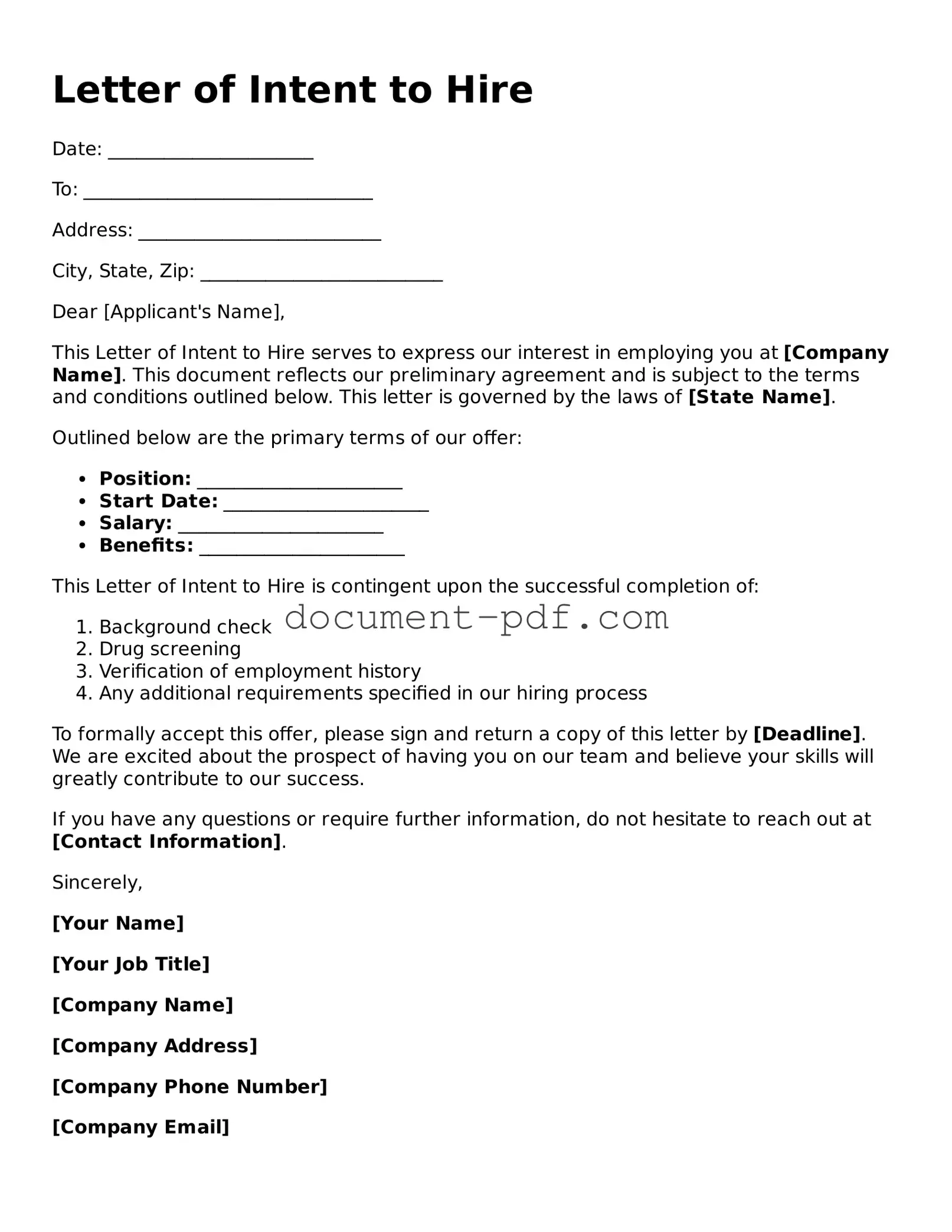 Attorney-Approved Letter of Intent to Hire Document