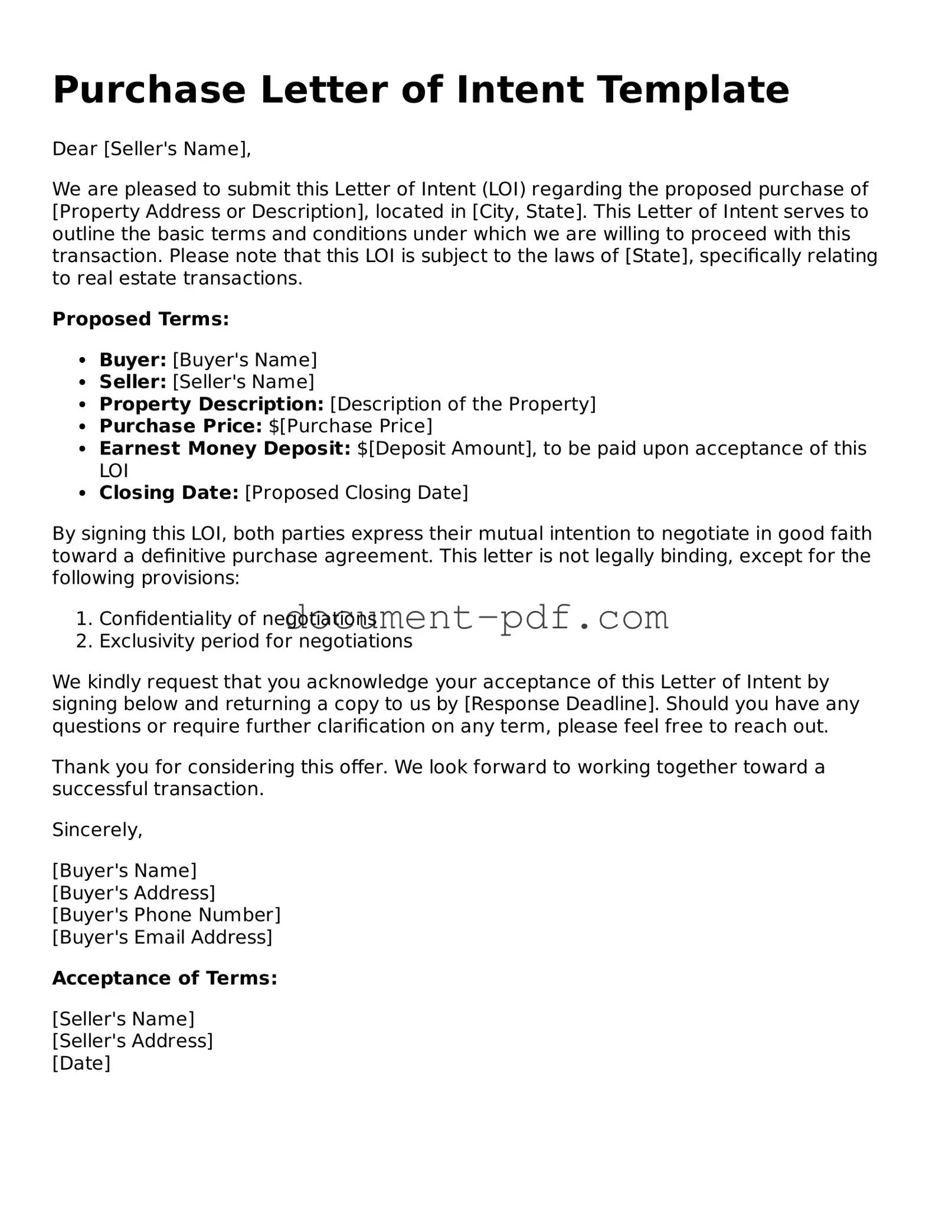 Attorney-Approved Purchase Letter of Intent Document