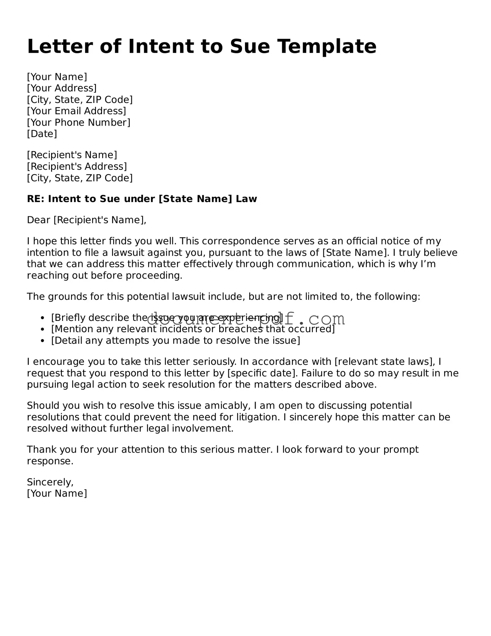 Attorney-Approved Letter of Intent to Sue Document