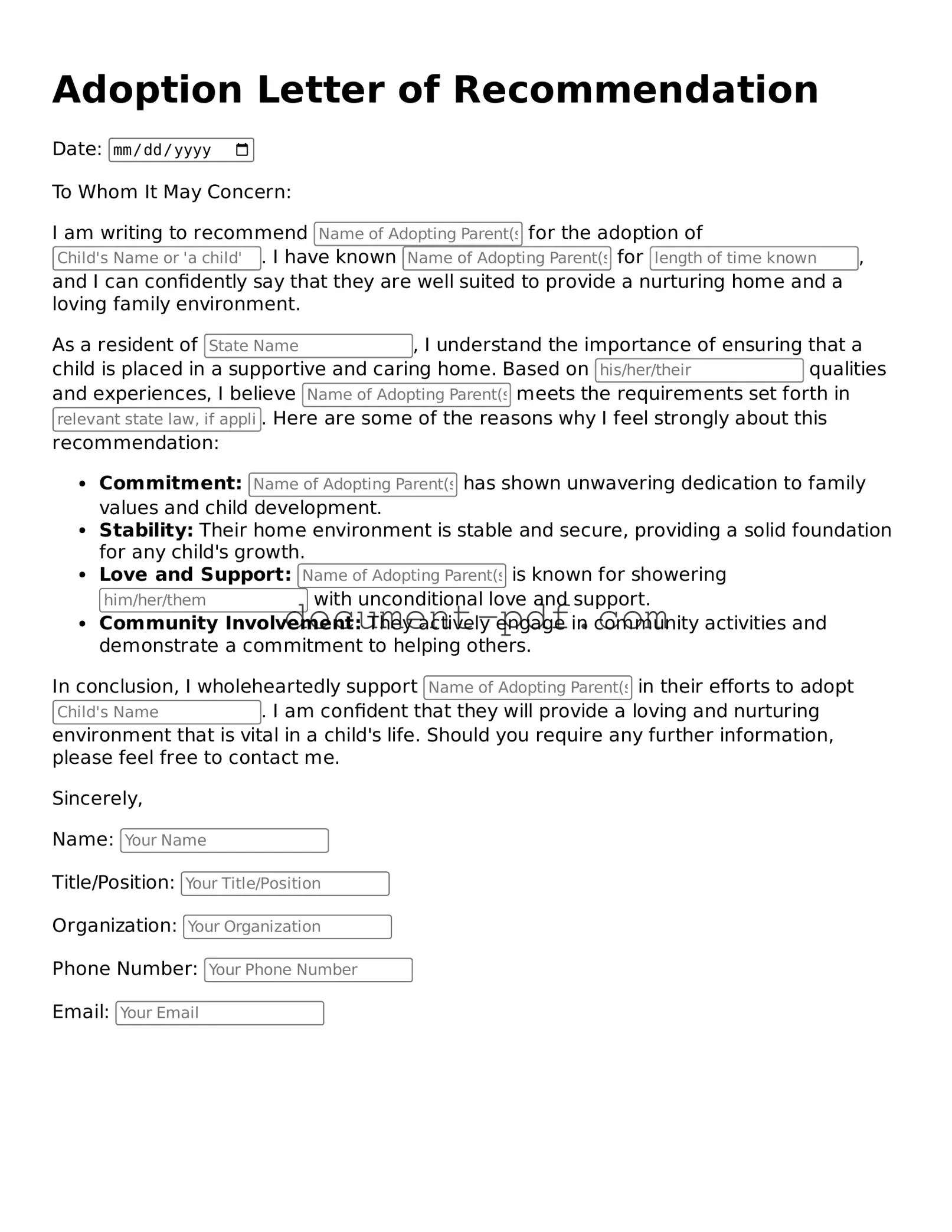Attorney-Approved Adoption Letter of Recommendation Document