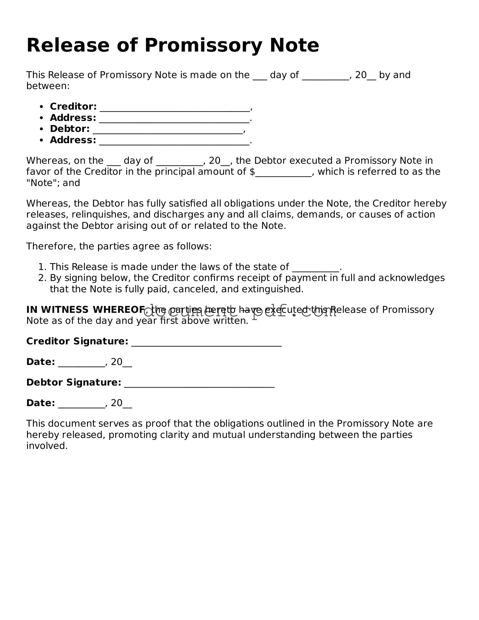 Attorney-Approved Release of Promissory Note Document
