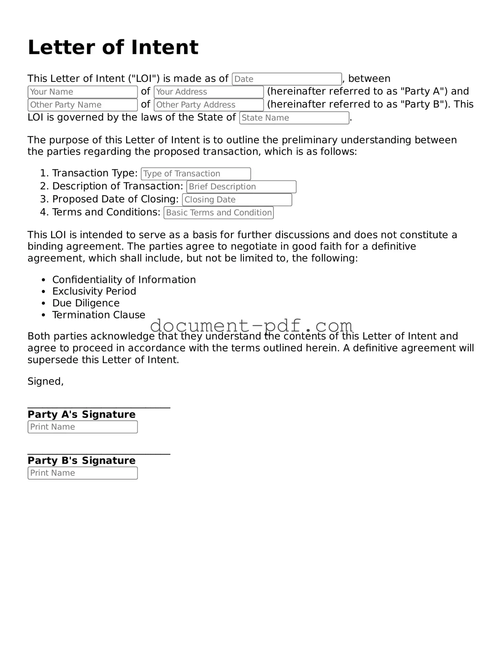 Attorney-Approved Letter of Intent Document
