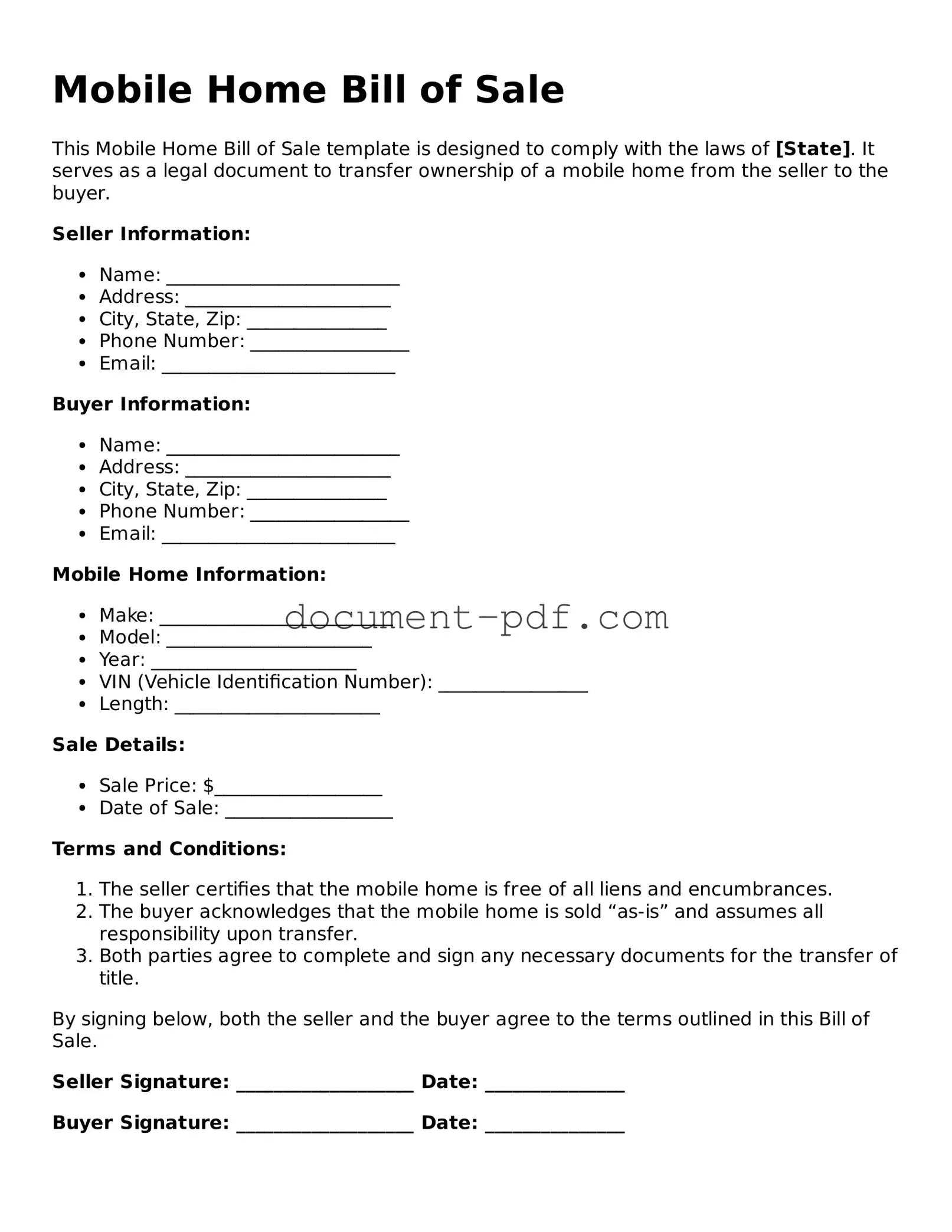 Attorney-Approved Mobile Home Bill of Sale Document