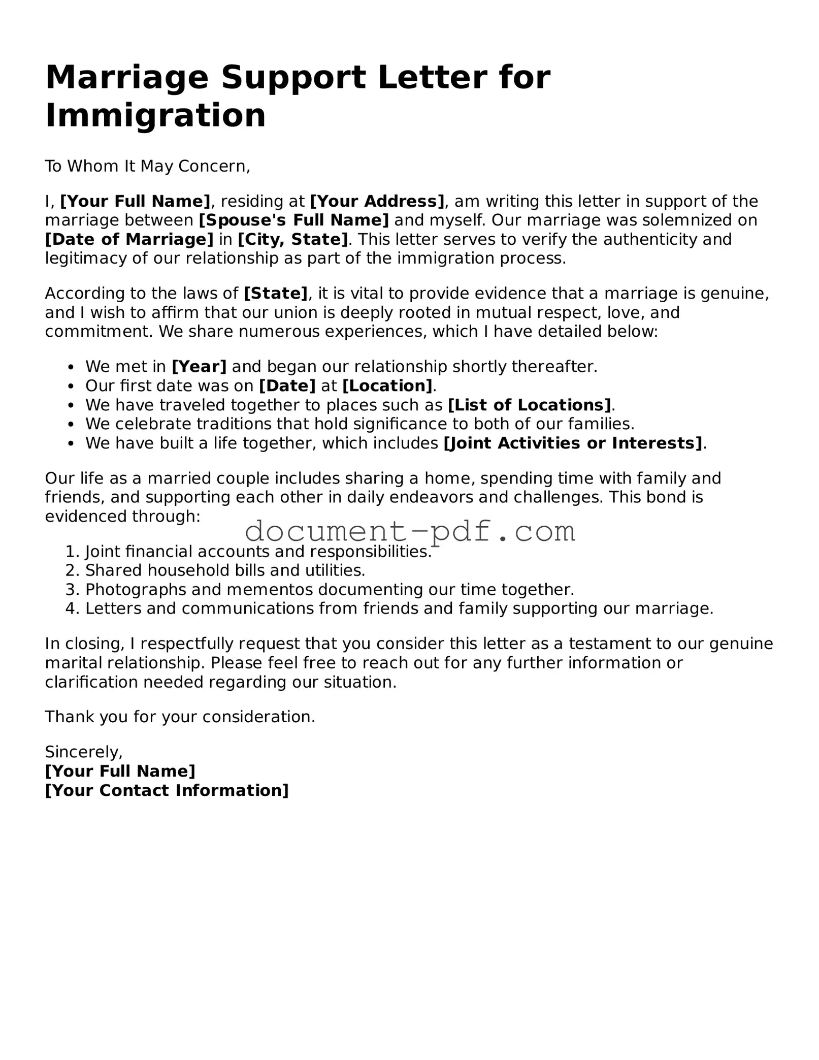 Attorney-Approved Marriage Support Letter for Immigration Document