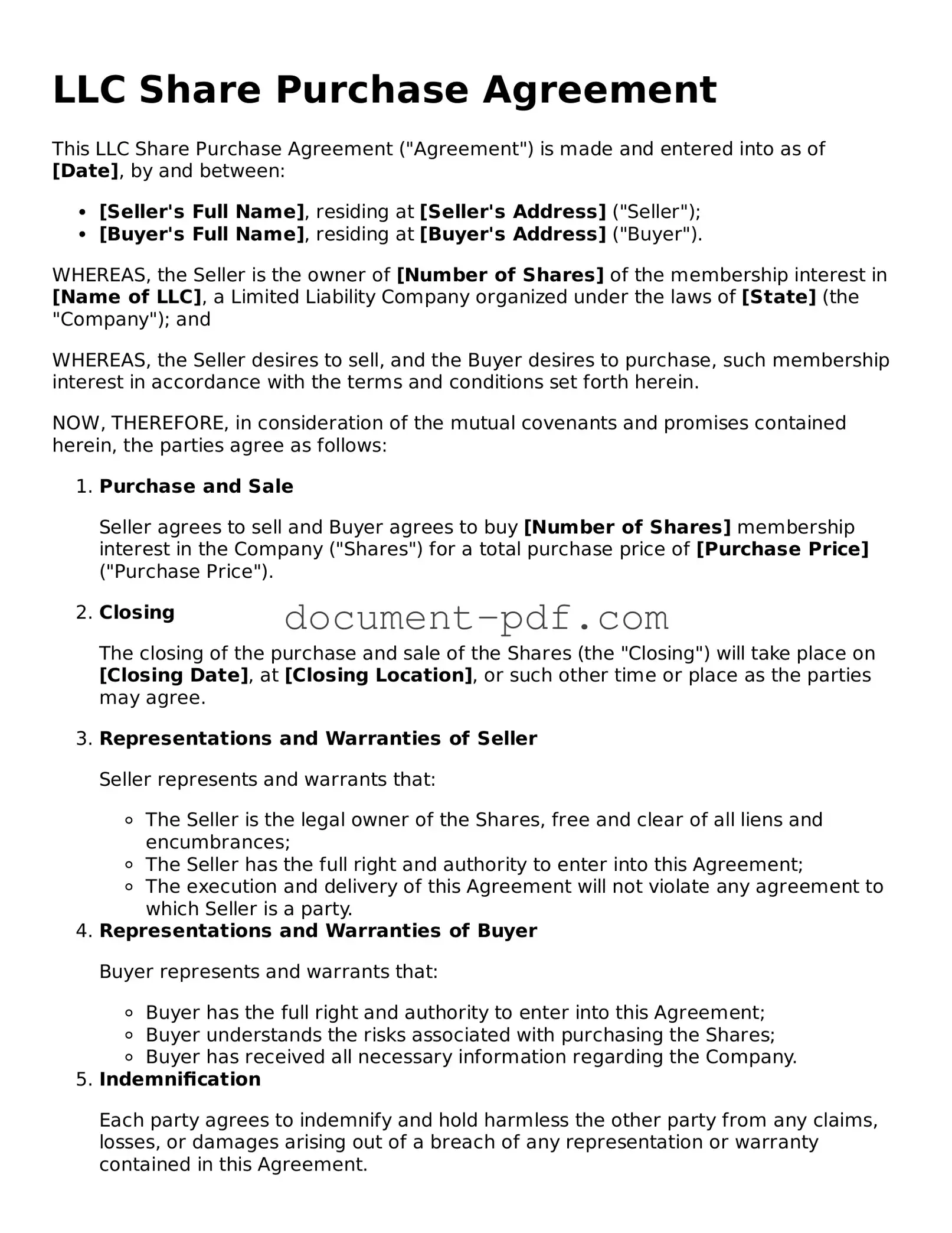Attorney-Approved LLC Share Purchase Agreement Document