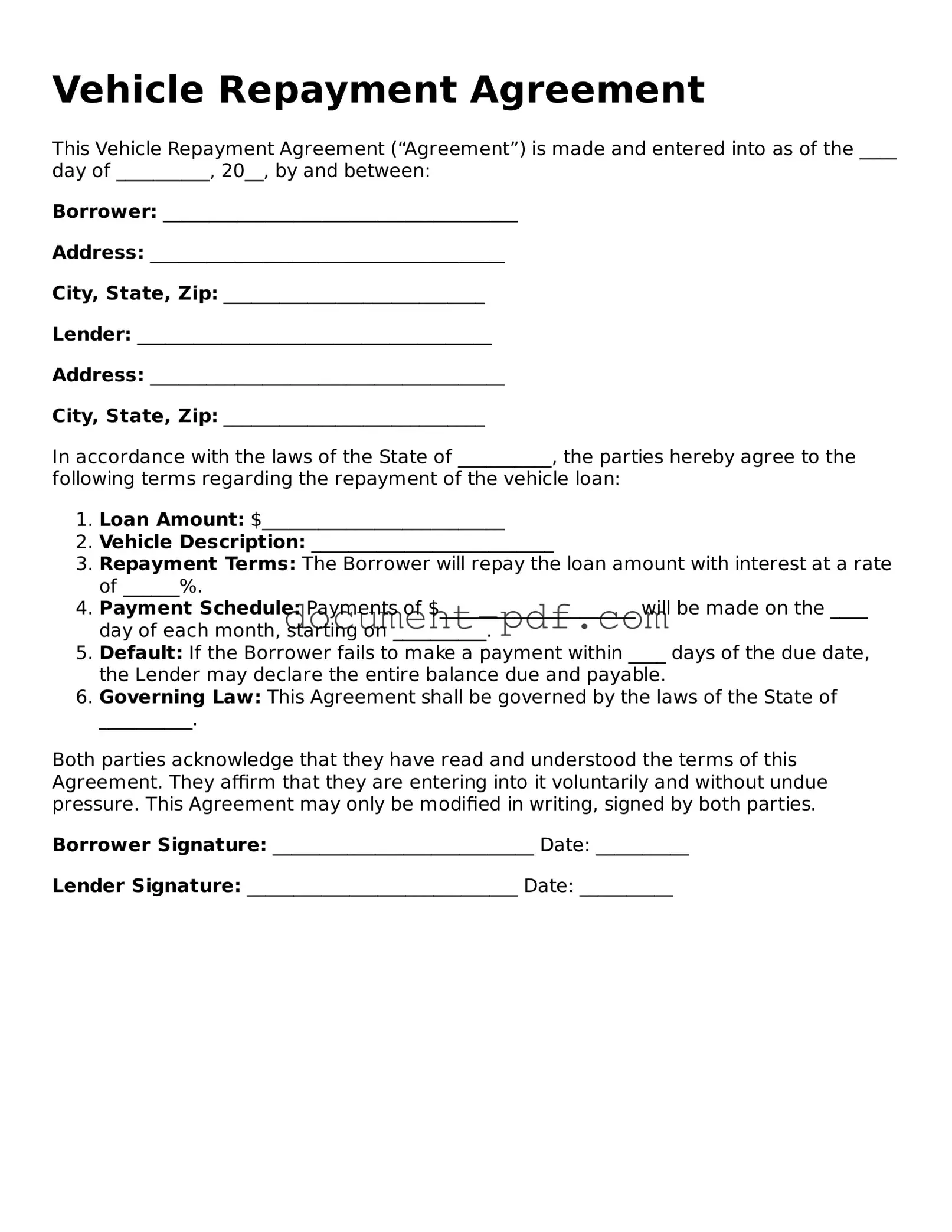 Attorney-Approved Vehicle Repayment Agreement Document