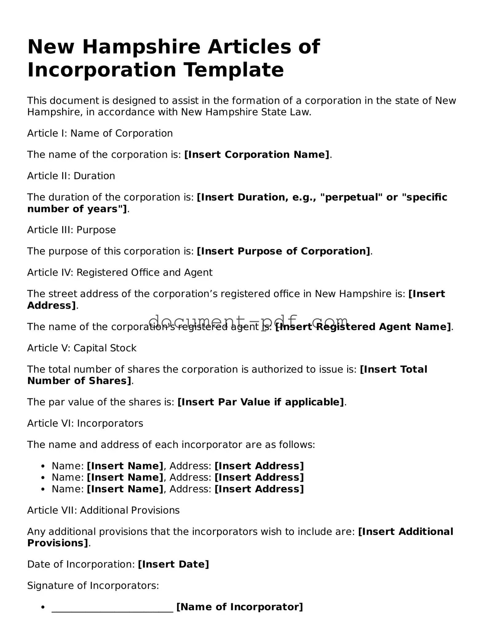 Attorney-Verified New Hampshire Articles of Incorporation Template