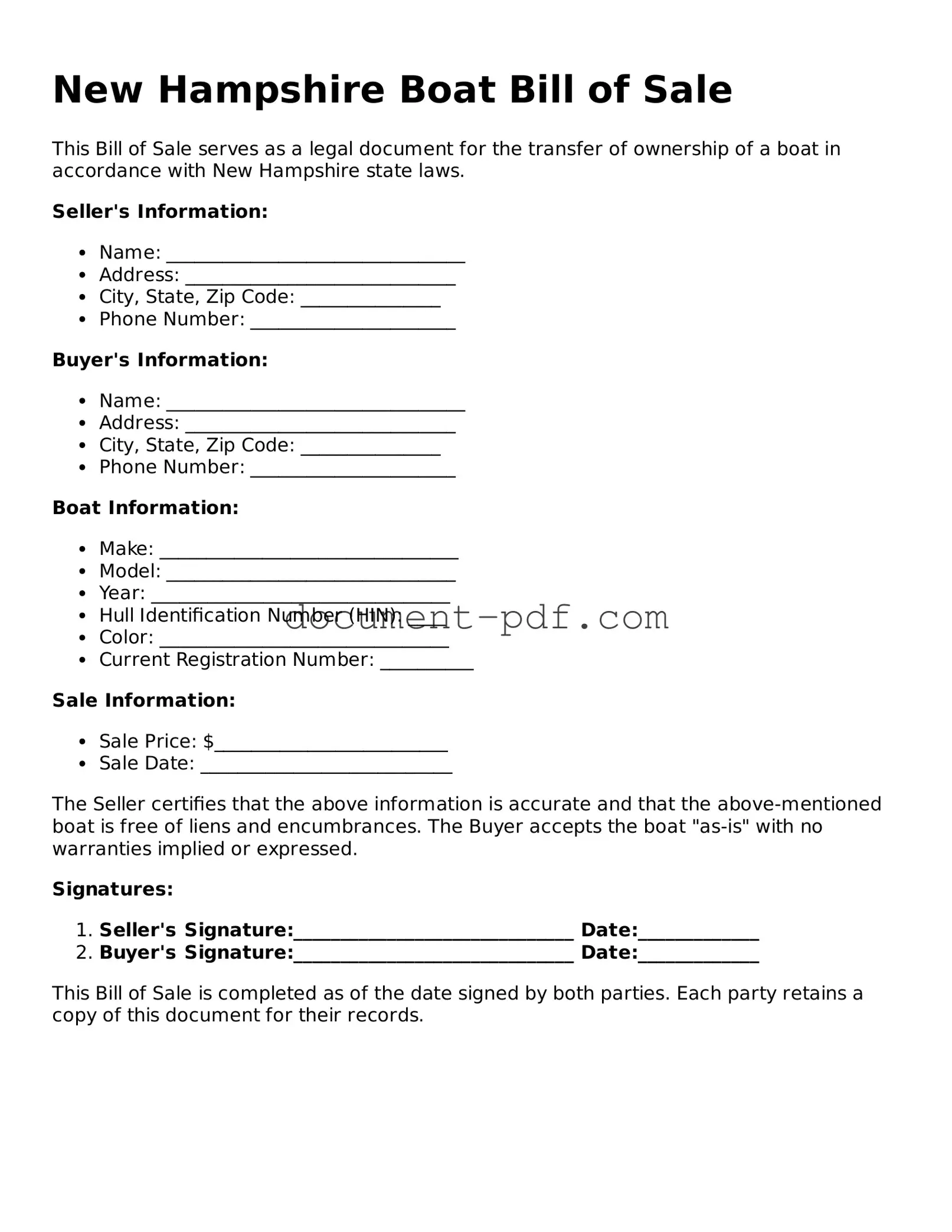 Attorney-Verified New Hampshire Boat Bill of Sale Template