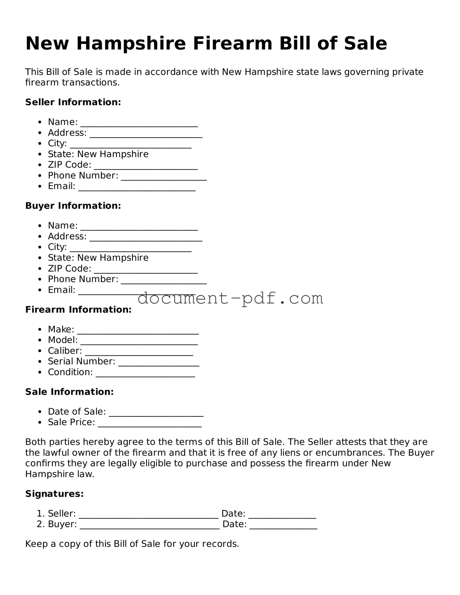 Attorney-Verified New Hampshire Firearm Bill of Sale Template