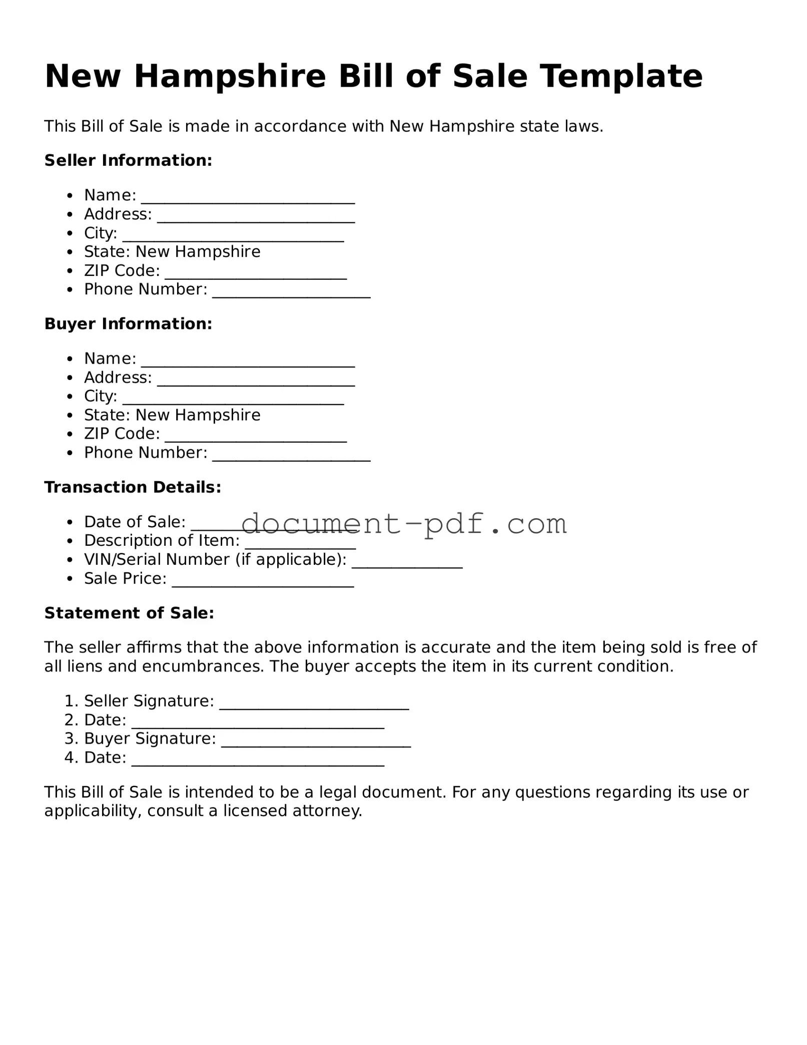 Attorney-Verified New Hampshire Bill of Sale Template