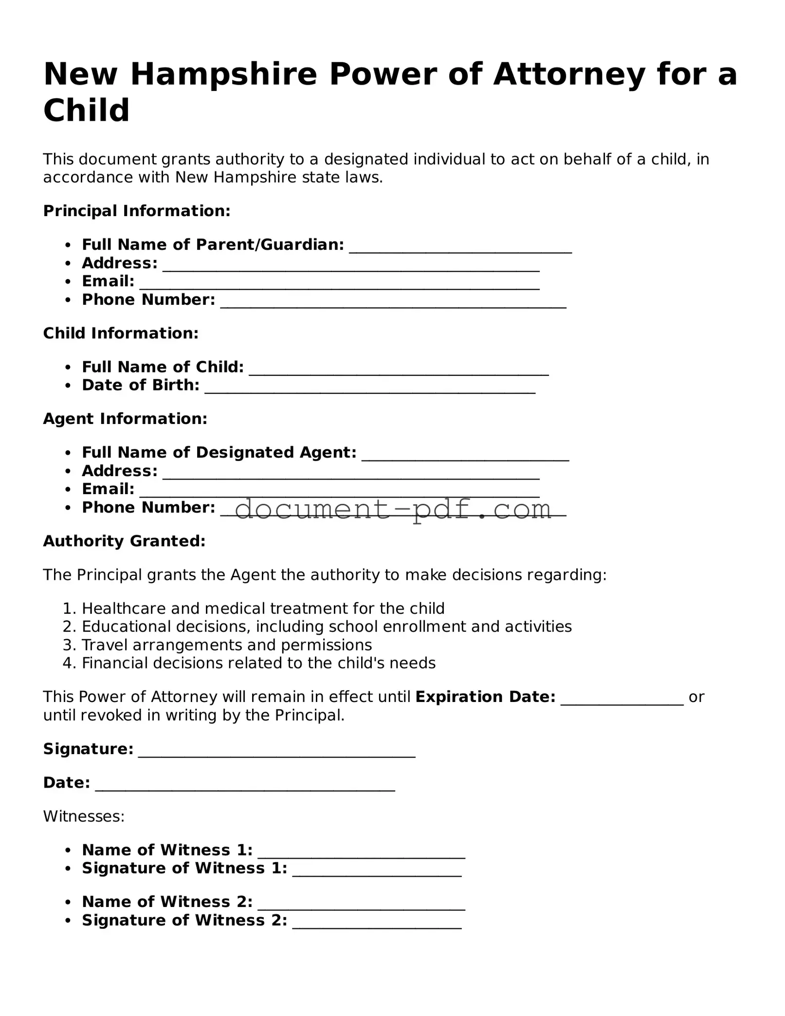 Attorney-Verified New Hampshire Power of Attorney for a Child Template