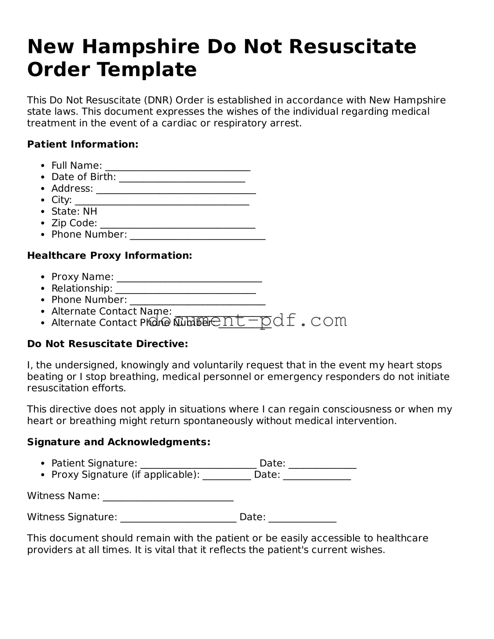 Attorney-Verified New Hampshire Do Not Resuscitate Order Template