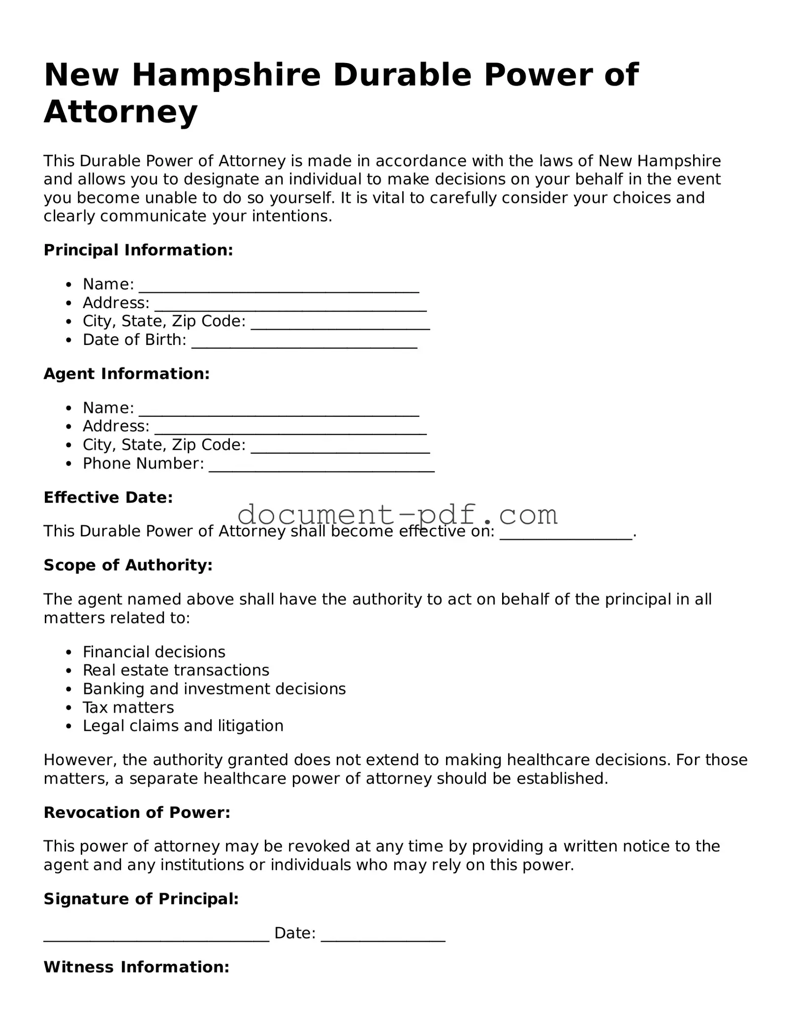 Attorney-Verified New Hampshire Durable Power of Attorney Template