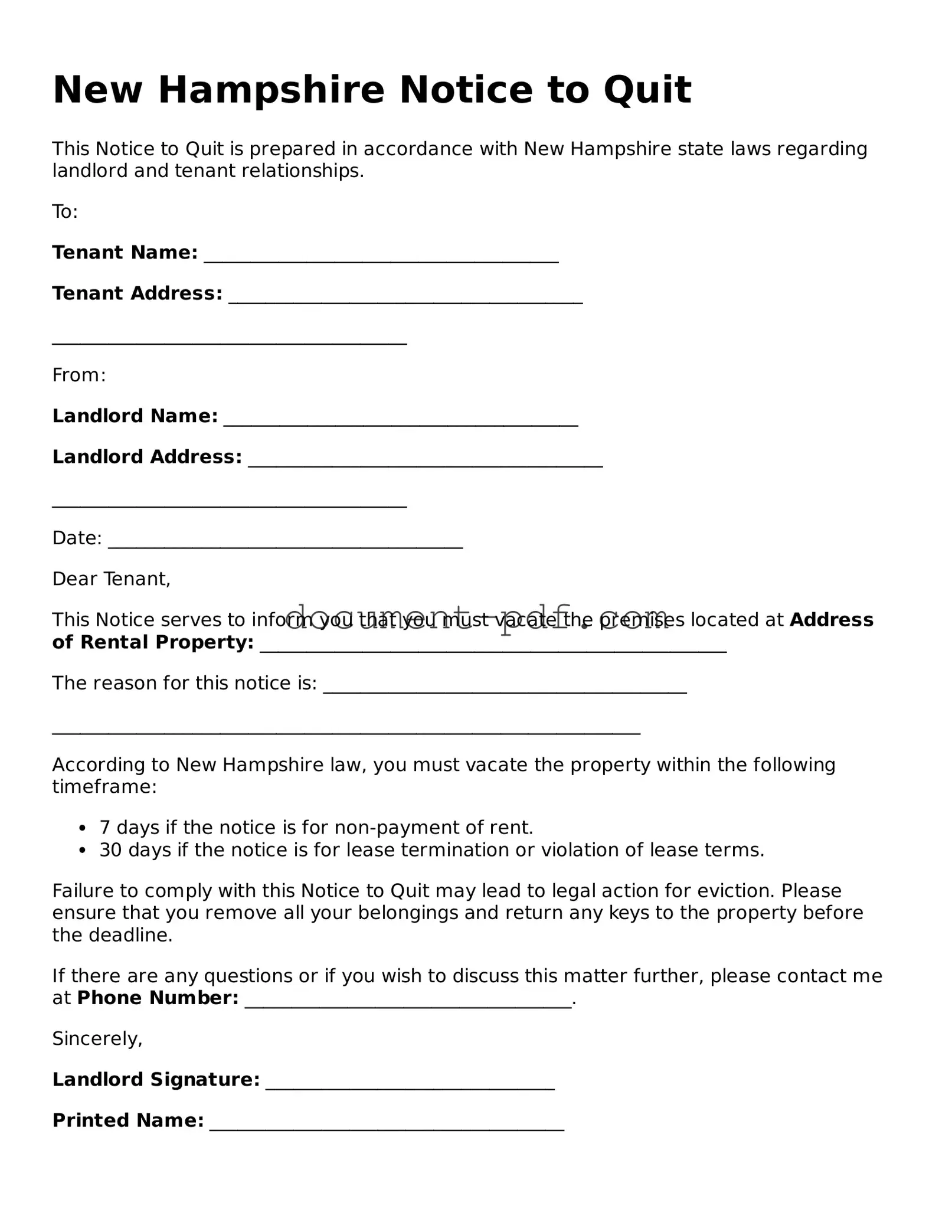 Attorney-Verified New Hampshire Notice to Quit Template
