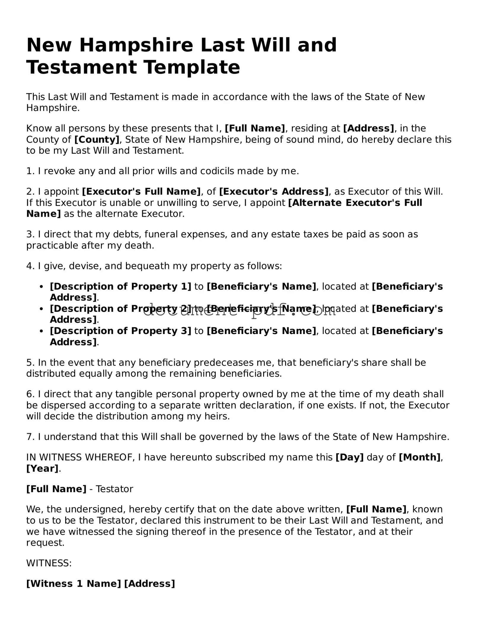 Attorney-Verified New Hampshire Last Will and Testament Template