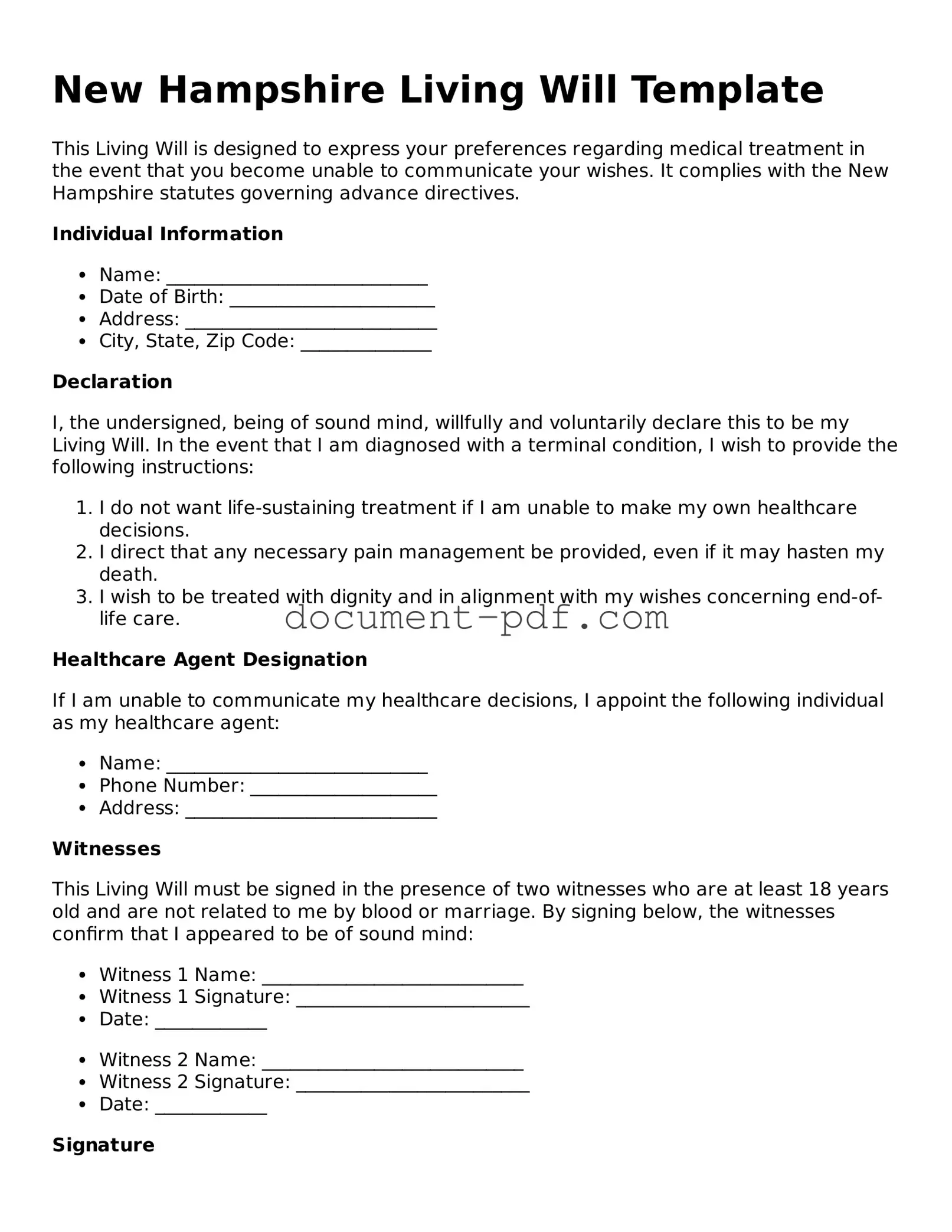 Attorney-Verified New Hampshire Living Will Template