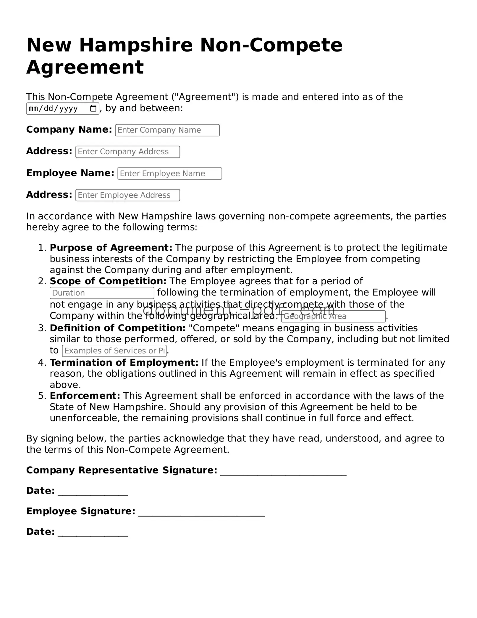 Attorney-Verified New Hampshire Non-compete Agreement Template