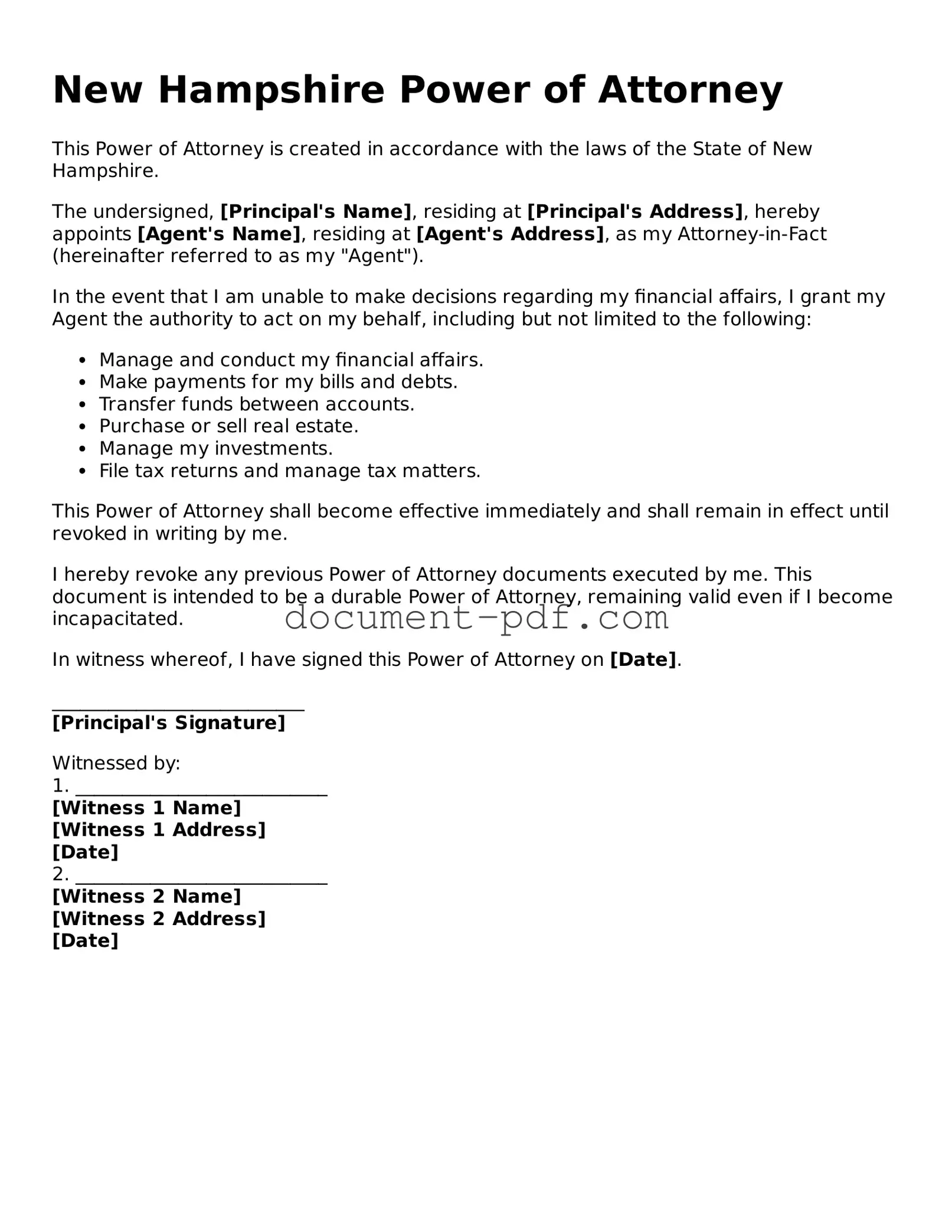 Attorney-Verified New Hampshire Power of Attorney Template