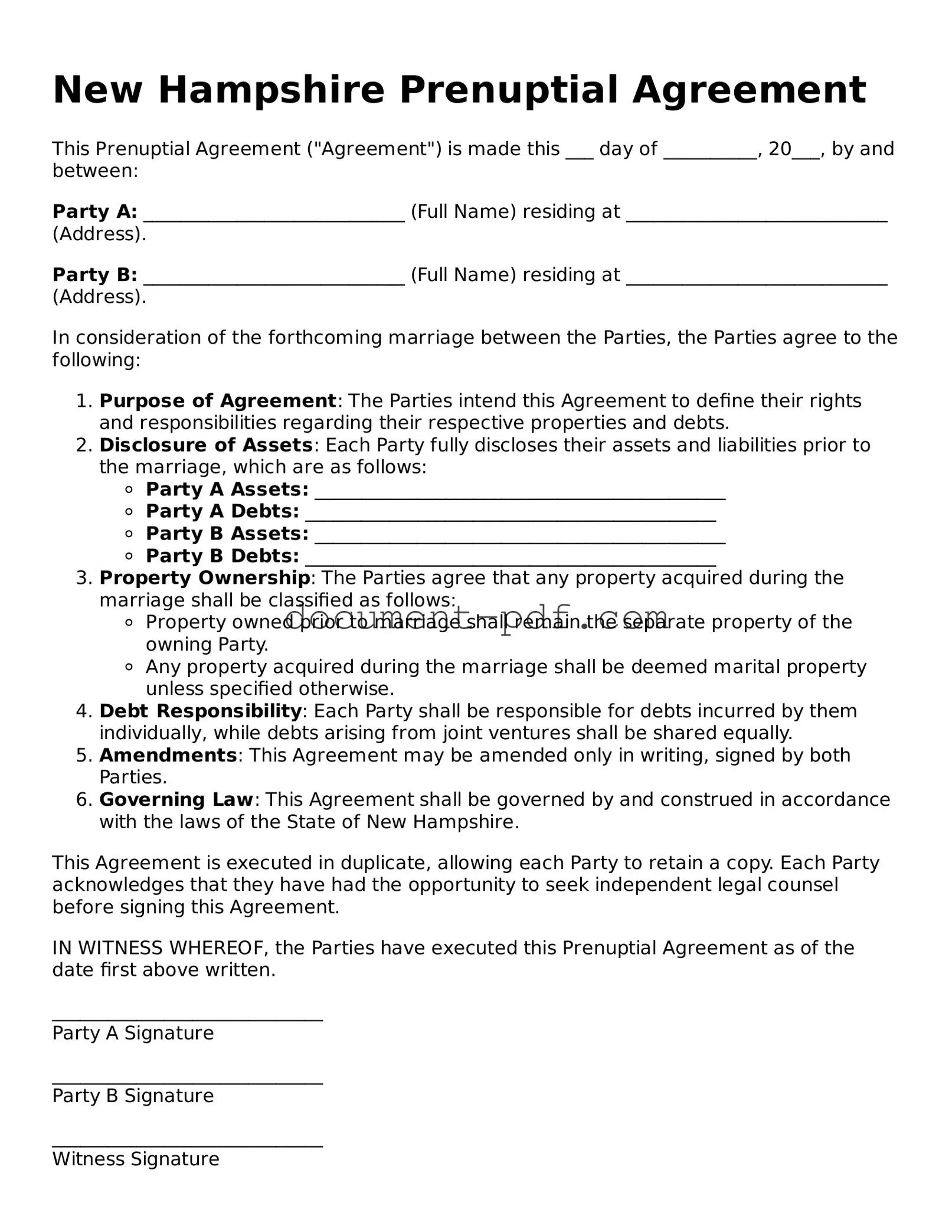 Attorney-Verified New Hampshire Prenuptial Agreement Template