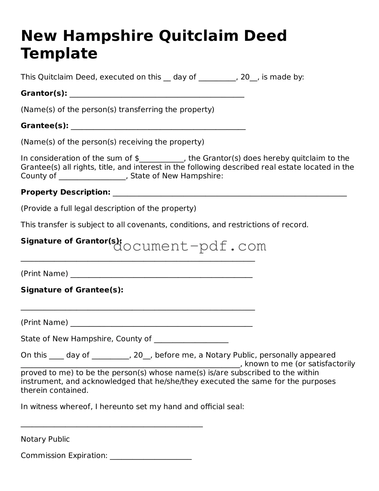 Attorney-Verified New Hampshire Quitclaim Deed Template