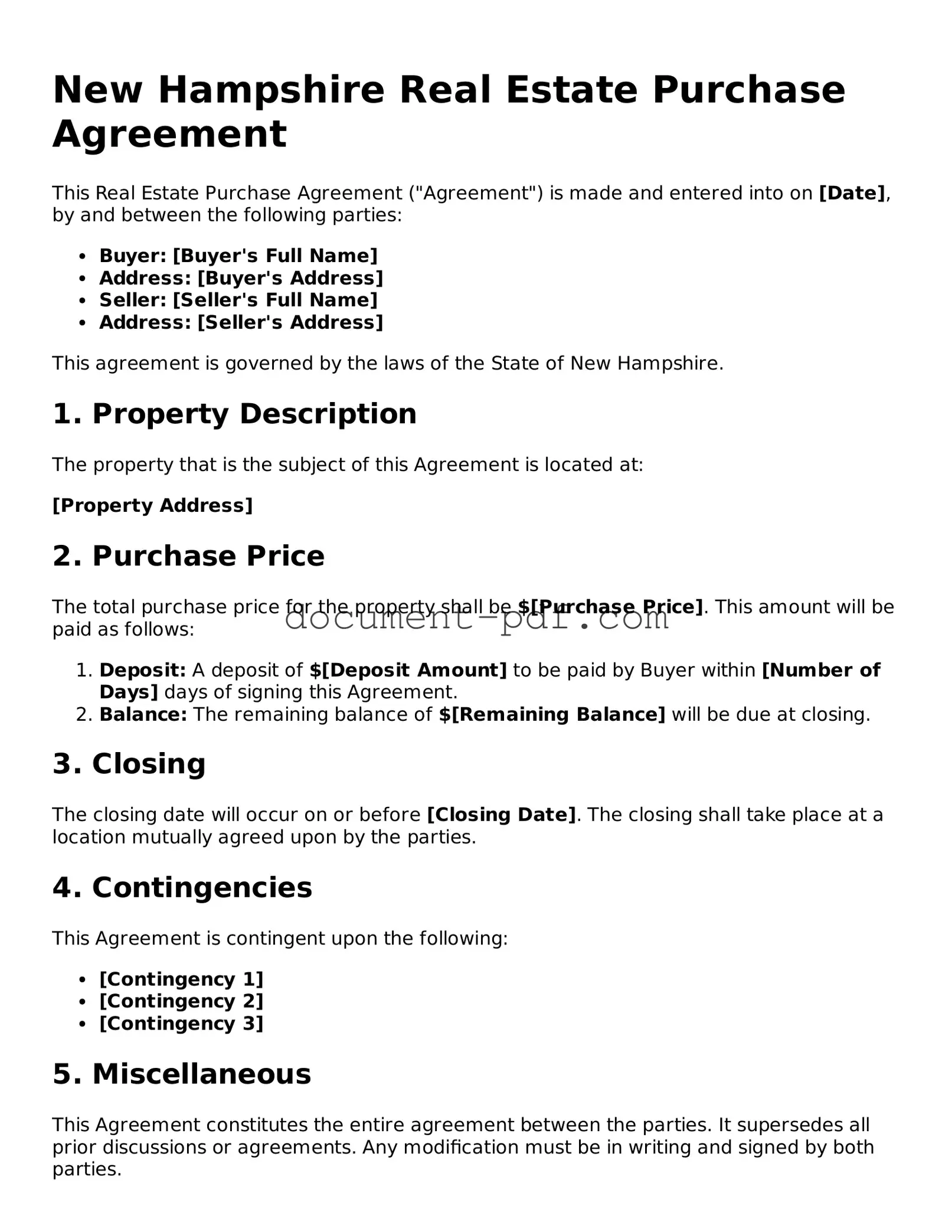 Attorney-Verified New Hampshire Real Estate Purchase Agreement Template