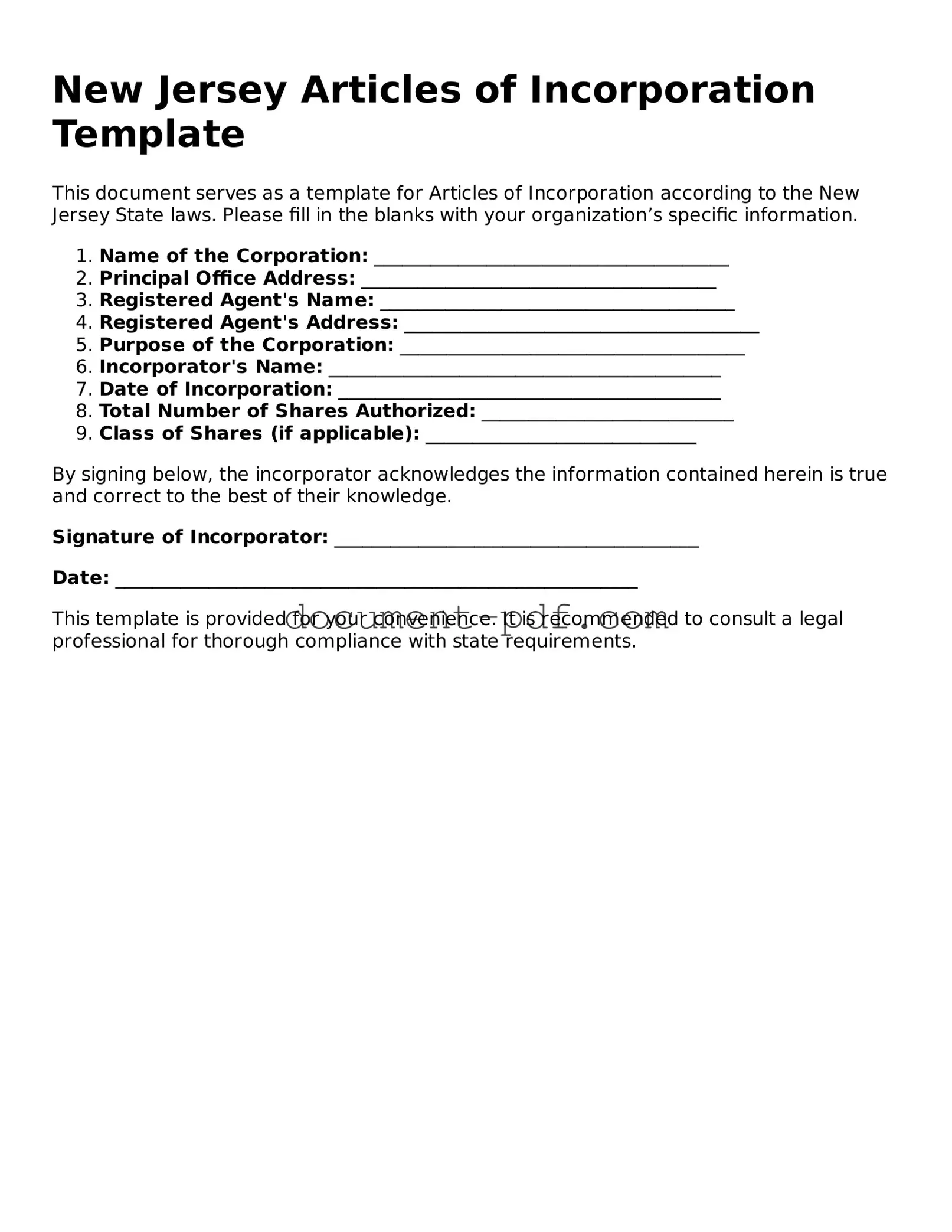 Attorney-Verified New Jersey Articles of Incorporation Template