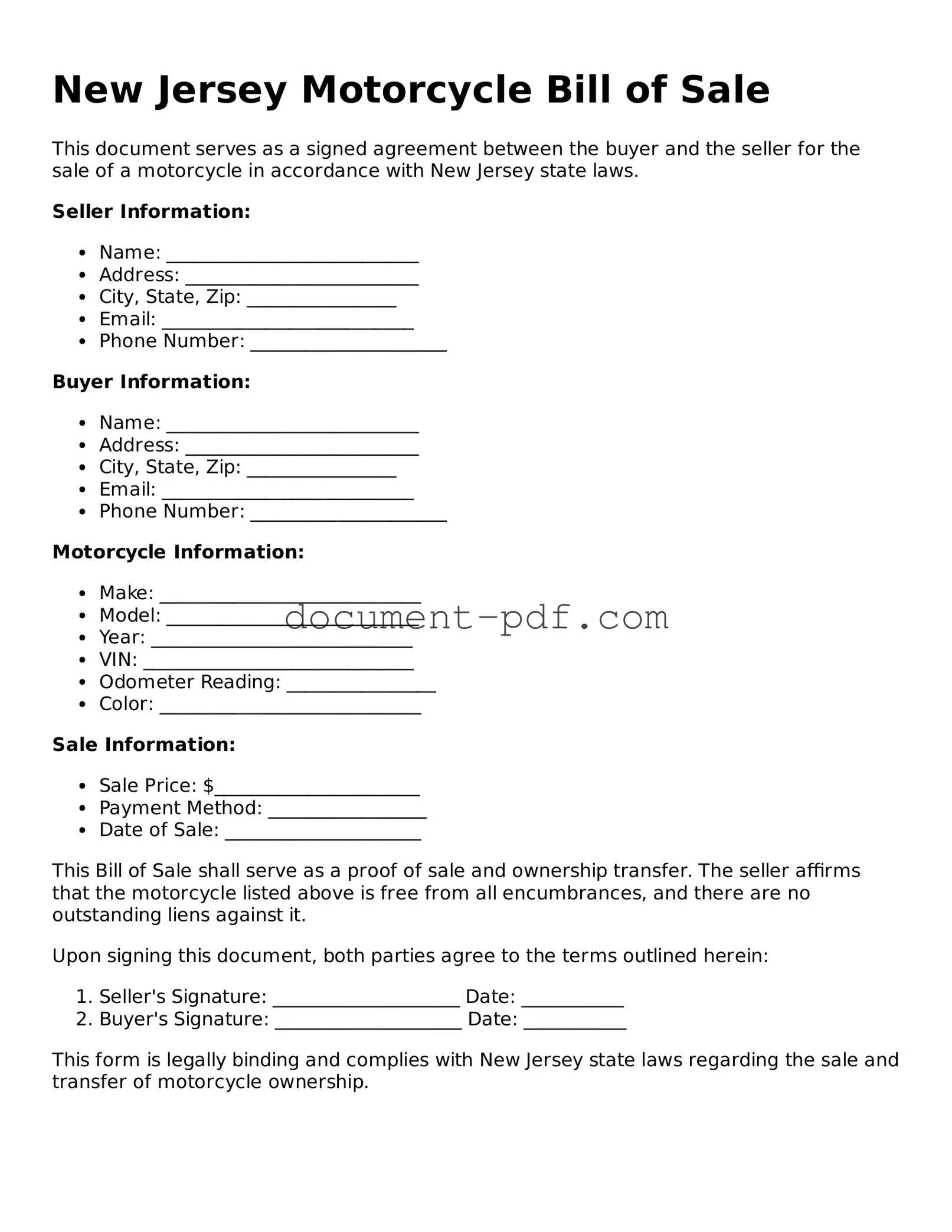 Attorney-Verified New Jersey Motorcycle Bill of Sale Template
