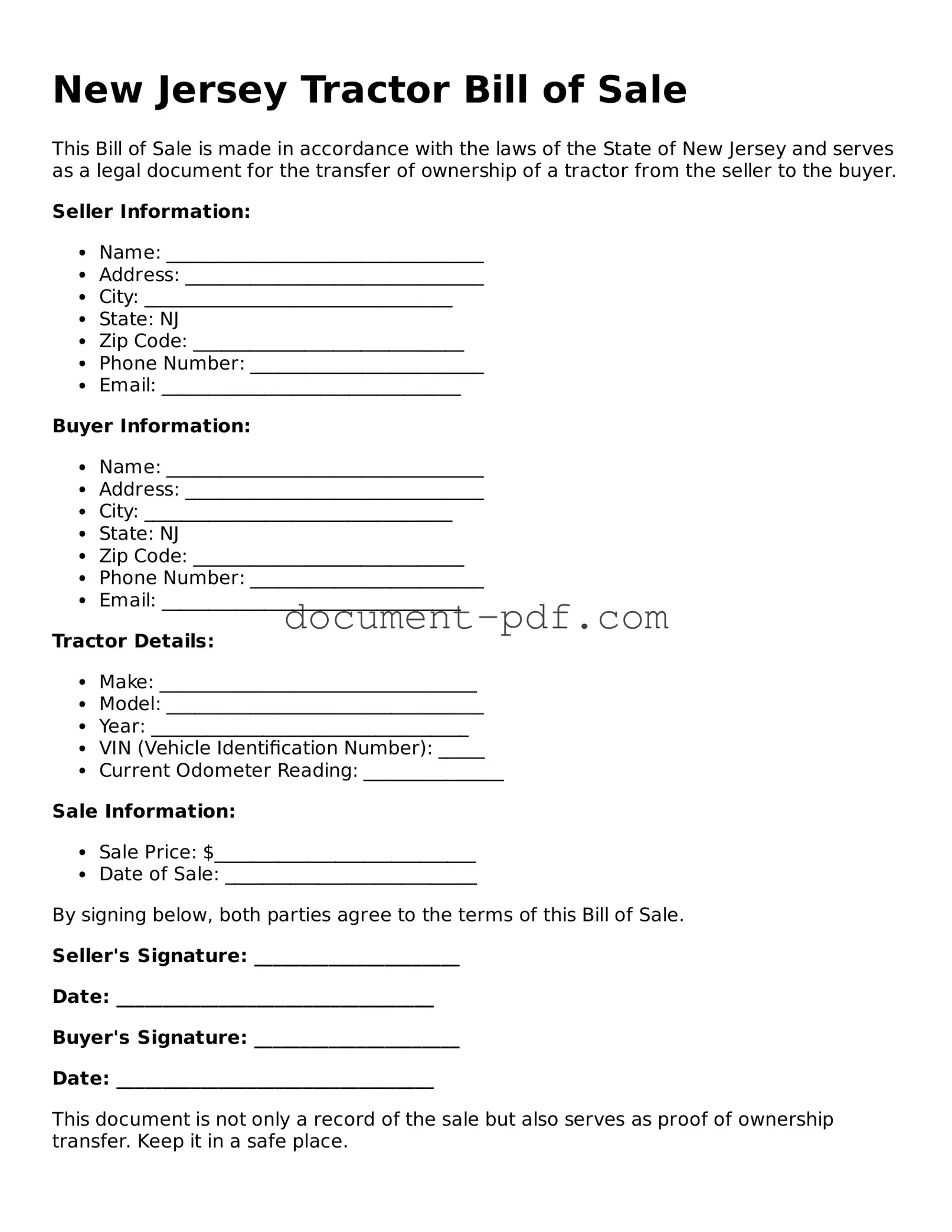 Attorney-Verified New Jersey Tractor Bill of Sale Template