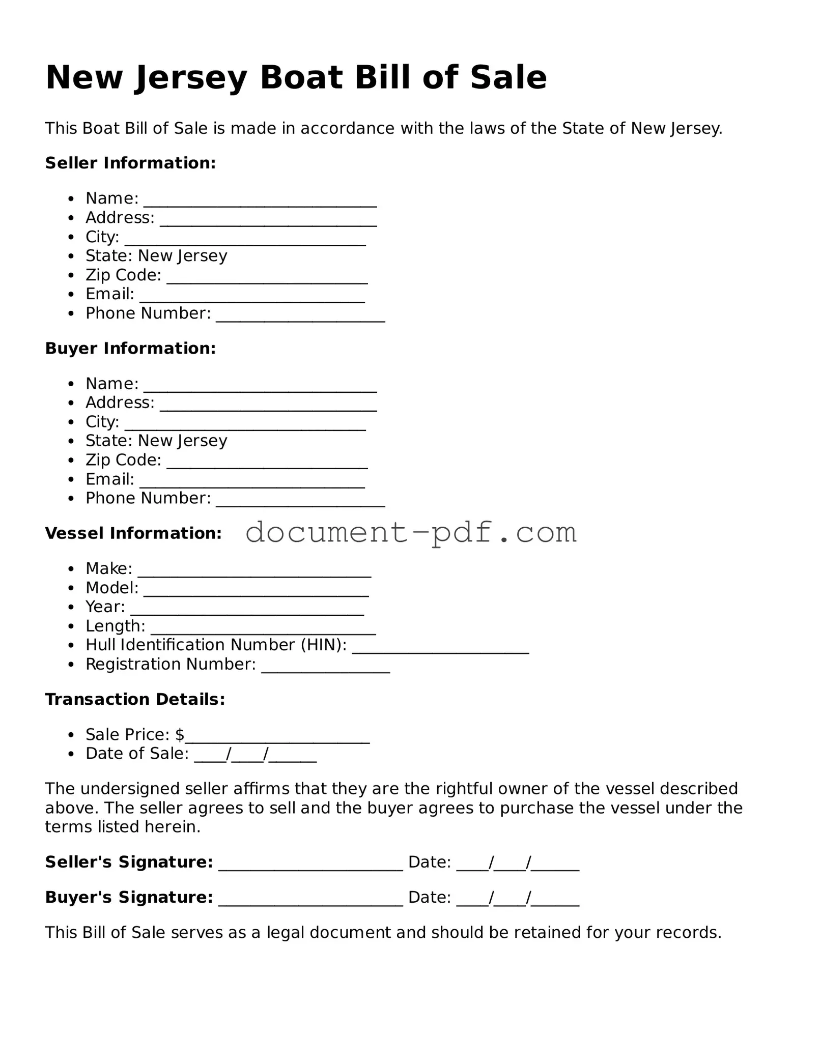 Attorney-Verified New Jersey Boat Bill of Sale Template